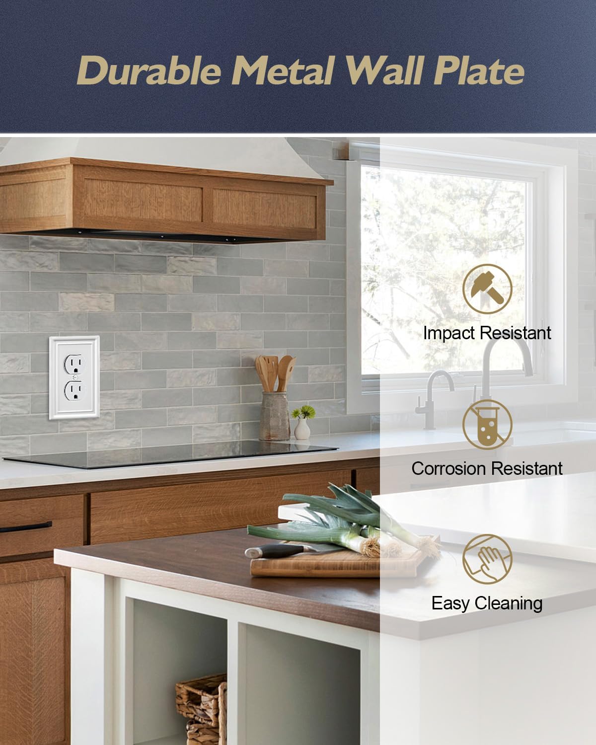 4-Pack Duplex Outlet Covers, Off White Electrical Outlet Cover Plate, Metal Wall Plate for Receptacle, Light Switch, 3.15''*4.88'', Midsize