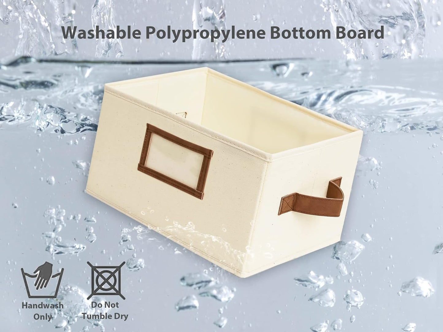 StorageWorks Storage Baskets for Shelves, Foldable Fabric Closet Storage Bins with PU Handles, Fabric Storage Bins Clothes Organizer, Ivory White, 3-Pack, Small