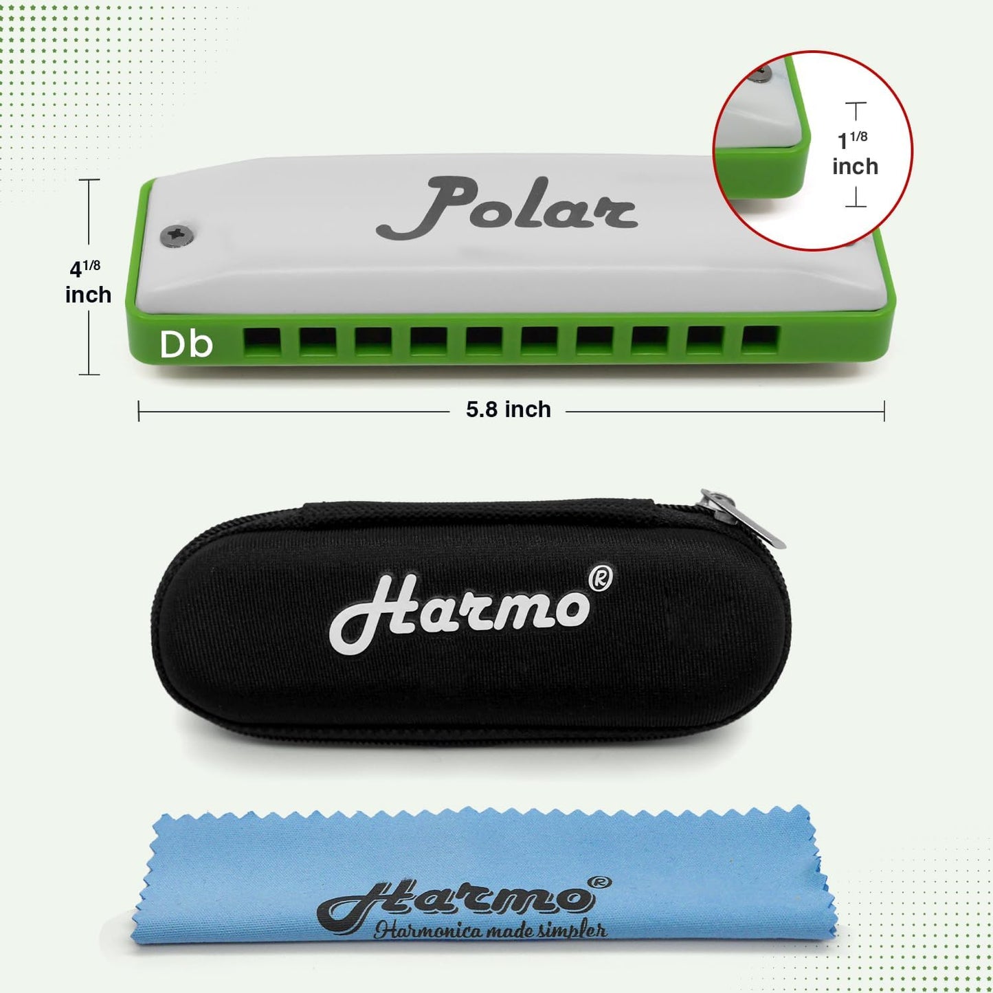 Polar Diatonic Melody Tuned Harmo Harmonica Key of Db - Special Tuning for Easy Melodies in Cross Harp, 2 Octaves Without Bends, Loud & Responsive with Smooth Edges - USA-Checked