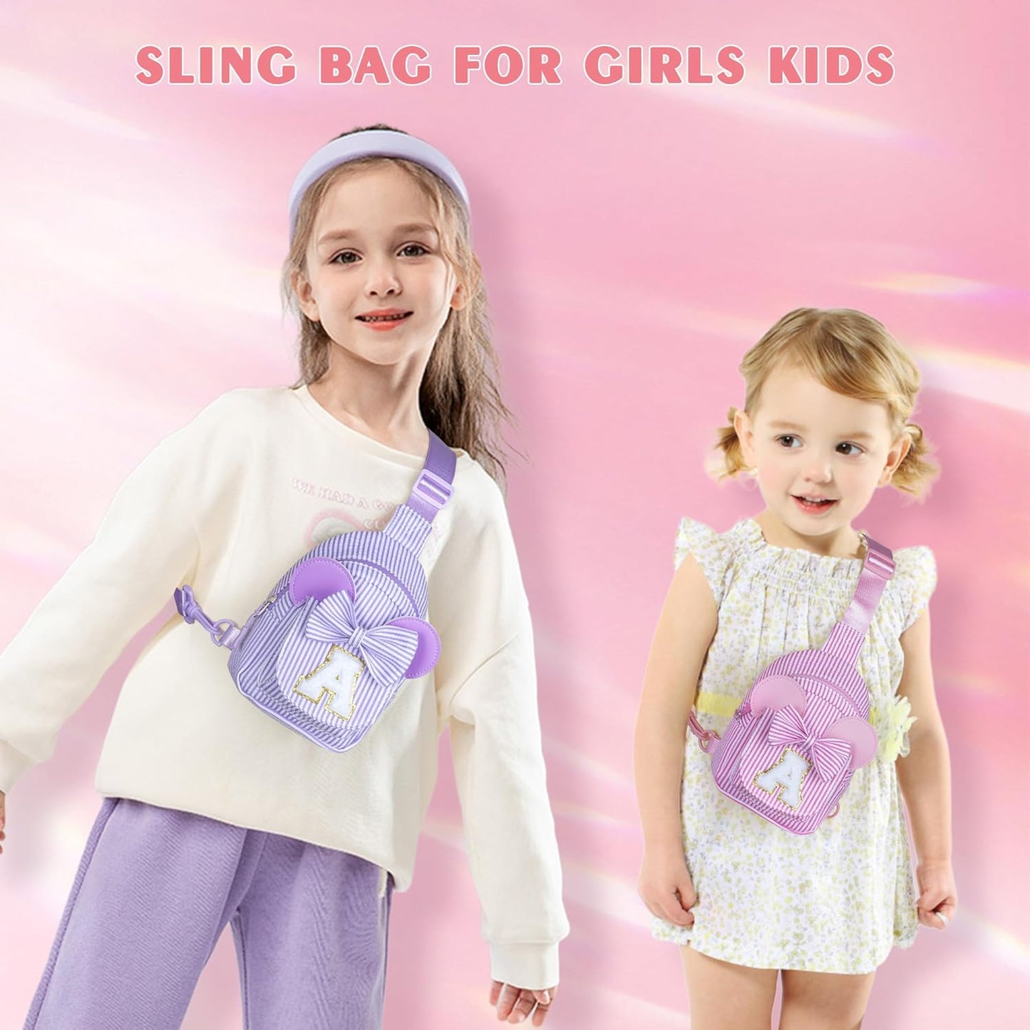 Kids Cross Body Bag, Birthday Gifts for 3 4 5 6 7 8 9 Year Old Girls Gift, Small Sling Bags for Girls Kid Daughter Birthday Gift for Kids Girl Monogram Small Belt Bag (Purple L)