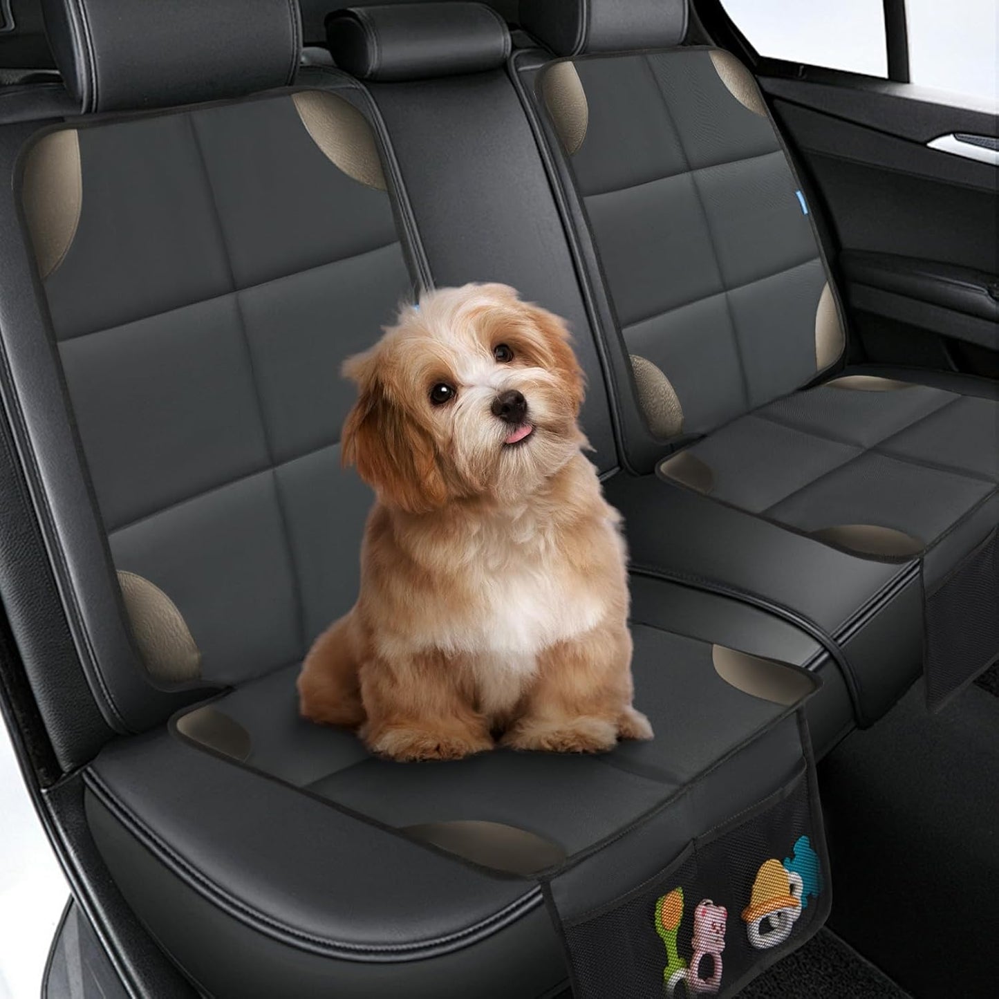 Car Seat Protector for Child Carseat, 2 Pack Protect Car Seats Cover for Baby with Thickest Padding and Non-Slip Padded Backing Mesh Pockets Kids Pets Car Back Seat Protectors(Darkgrey)