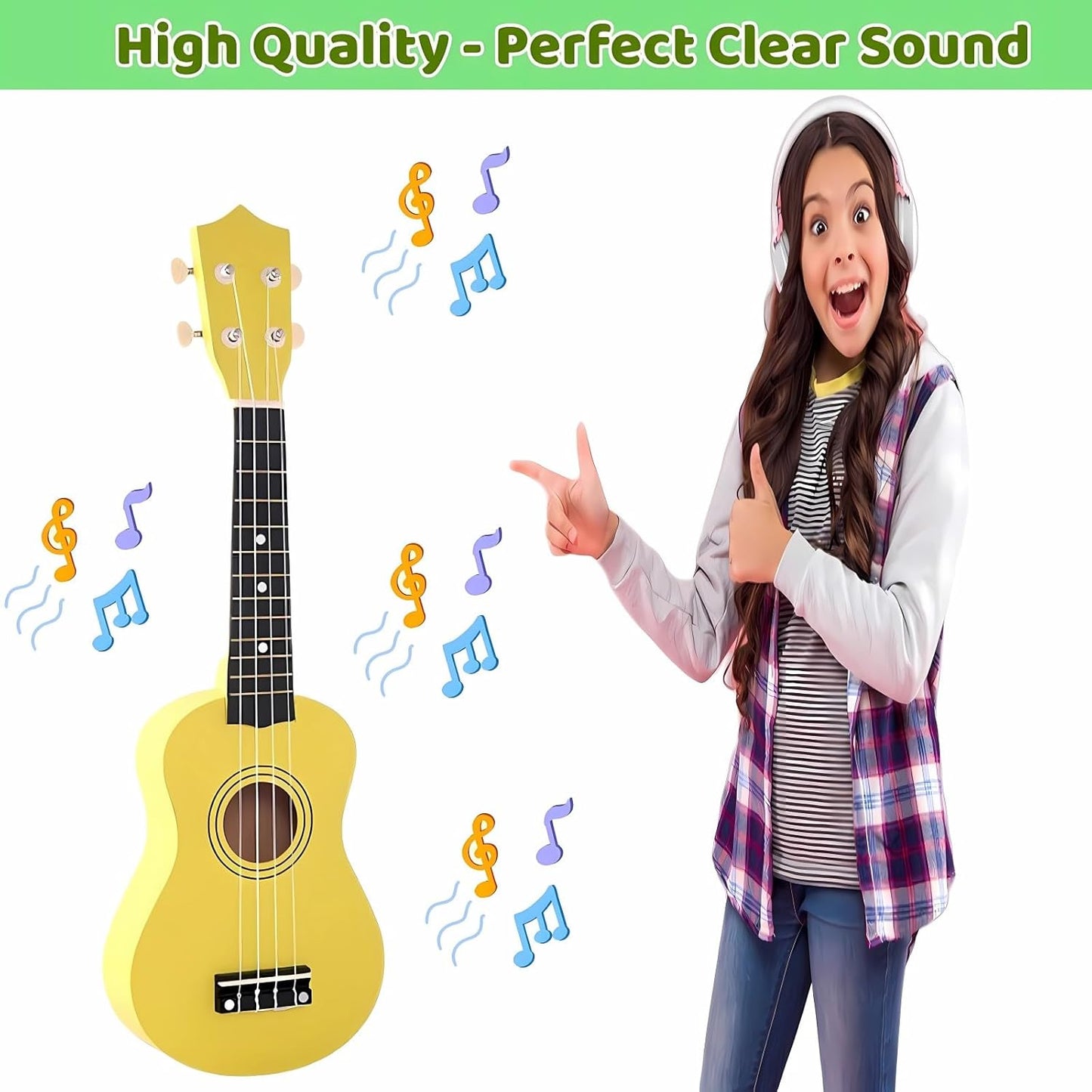 21 Inch Wooden Kids Toddler Child Children Acoustic Guitar Musical Instruments Ideal for 3-9 Year Old Boys Girls Gifts (Yellow)