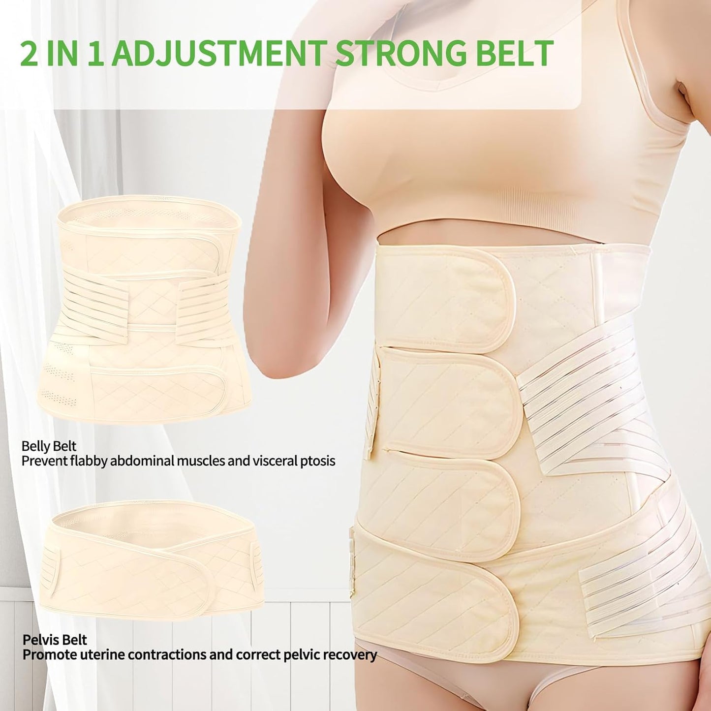 2 in 1 Postpartum Belly Band Wrap Beige, C-Section Support Belt Large, Post Partum Support Recovery Waist/Pelvis Belt, Hysterectomy Belly Band Binder Girdle Stomach