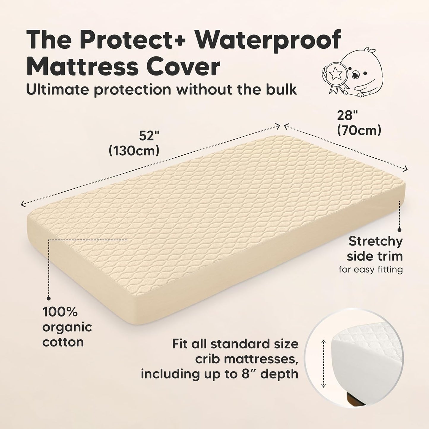 Waterproof Crib Mattress Protector Cover Fitted - 2-Pack Quiet Baby Crib Mattress Pad Sheets, 52" x 28" Soft Quilted Cotton Baby Sheet, Machine Washable, Easy Fit, Durable (Khaki/Mavy)