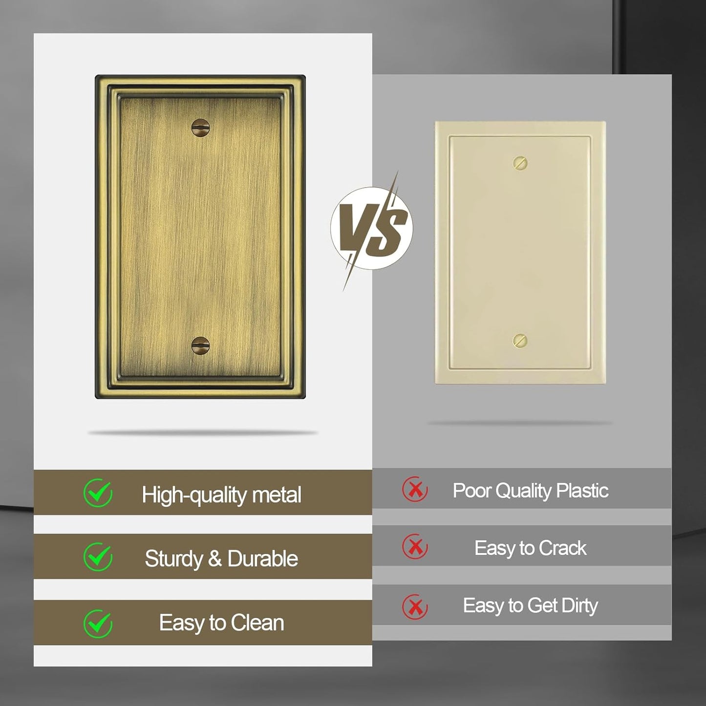 Antique Brass Decorative Blank Light Switch Covers Plate, Metal Material 1 Gang Wall Plates for Blank Light Switch, Single Blank Switch Plate Cover - Classic Style, 6 Pack