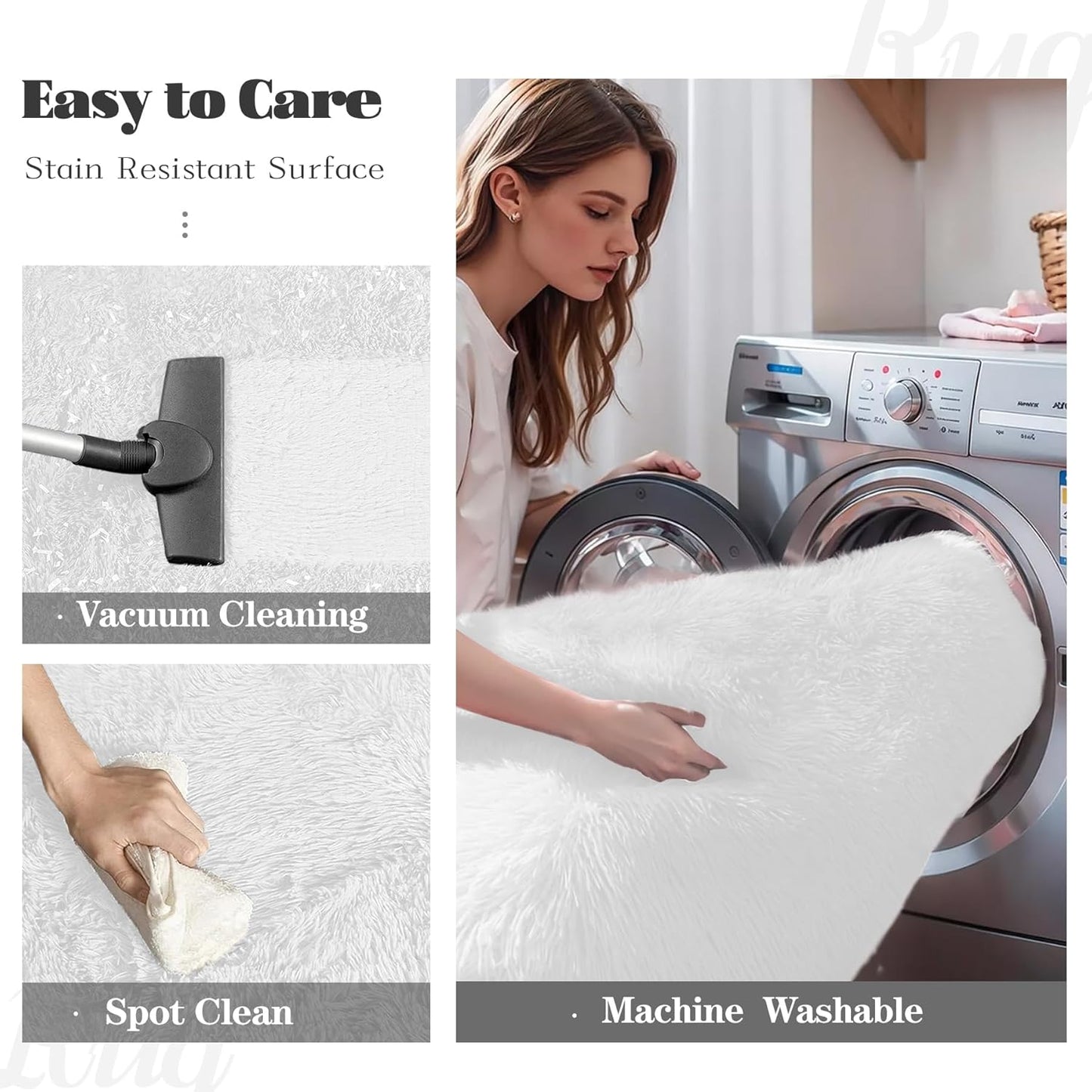 5x7 Area Rug for Living Room: Fluffy Shag Soft Washable Rugs Fuzzy Plush Indoor Carpet for Bedroom Nursery Playroom Dorm Kids Girls Boys Room (White, 5'x7')