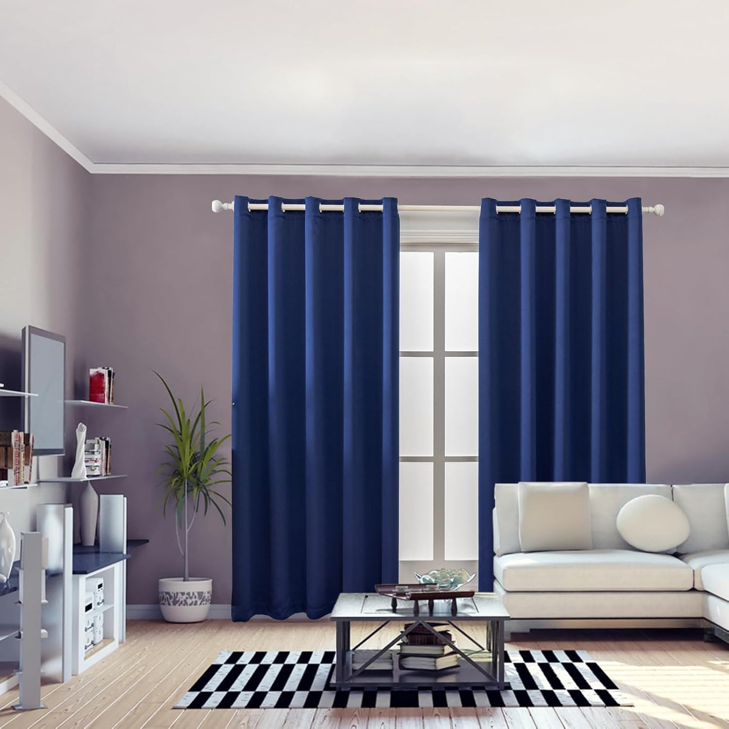 Anytime 100% Blackout Curtain Set, Thermal Insulated & Energy Efficiency Window Draperies for Guest Room, Full Shading Panels for Shift Worker and Light Sleepers（Navy Blue, 2 Panels, 70W x 108L）