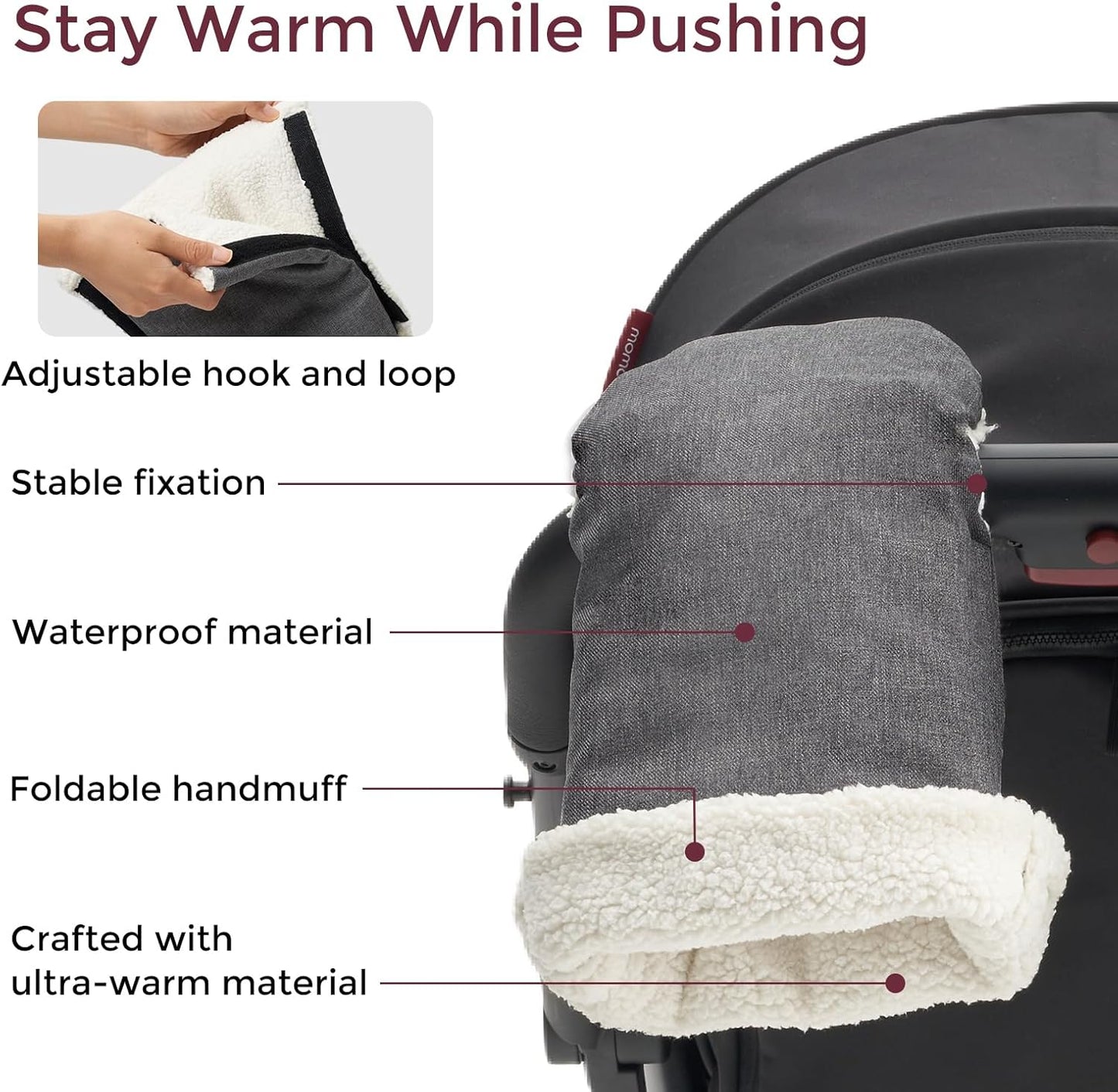 Momcozy Stroller Gloves Warmmuffs | Universal Winter Anti-Freeze Stroller Mittens | Winter Handmuff Stroller Accessories | Ultra-Plush,Weather-Proof | Foldable Adjustable | Shopping Golf Pet Cart