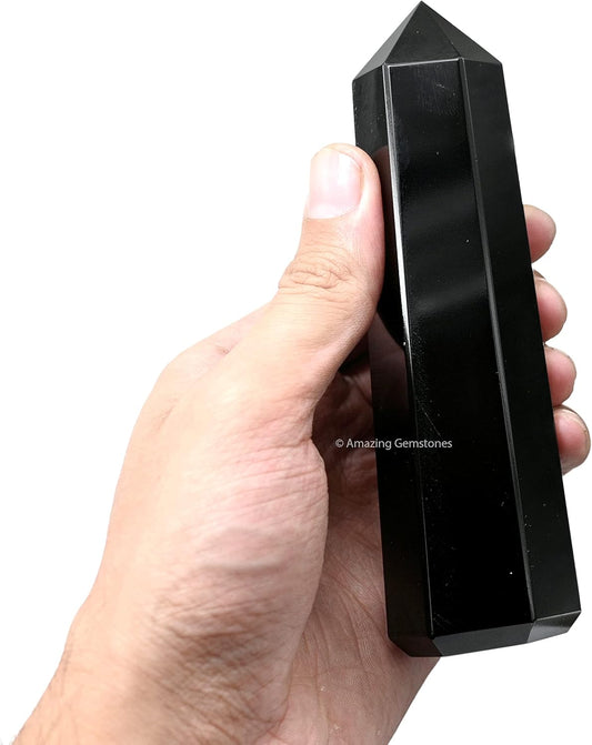 Amazing Gemstone Large Black Obsidian Crystal Towers ~ Natural Healing Crystal Point Obelisk for Reiki Healing and Crystal Grid (5.5 to 6 INCH)