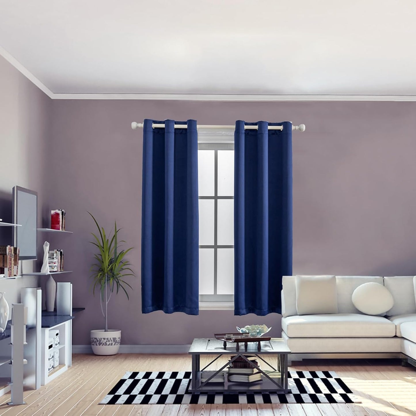 Anytime 100% Blackout Curtain Set, Thermal Insulated & Energy Efficiency Window Draperies for Guest Room, Full Shading Panels for Shift Worker and Light Sleepers（Navy Blue, 2 Panels, 42W x 45L）