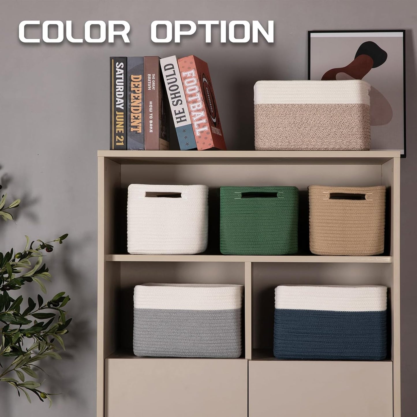 4 Pack Storage Baskets for Organizing, Woven Baskets for Shelves - Perfect for Toys, Books, Towels, and Clothes, Durable Gift Basket Bins Toy Storage, 12.7''Lx9''Wx7.8''H, Brown & White