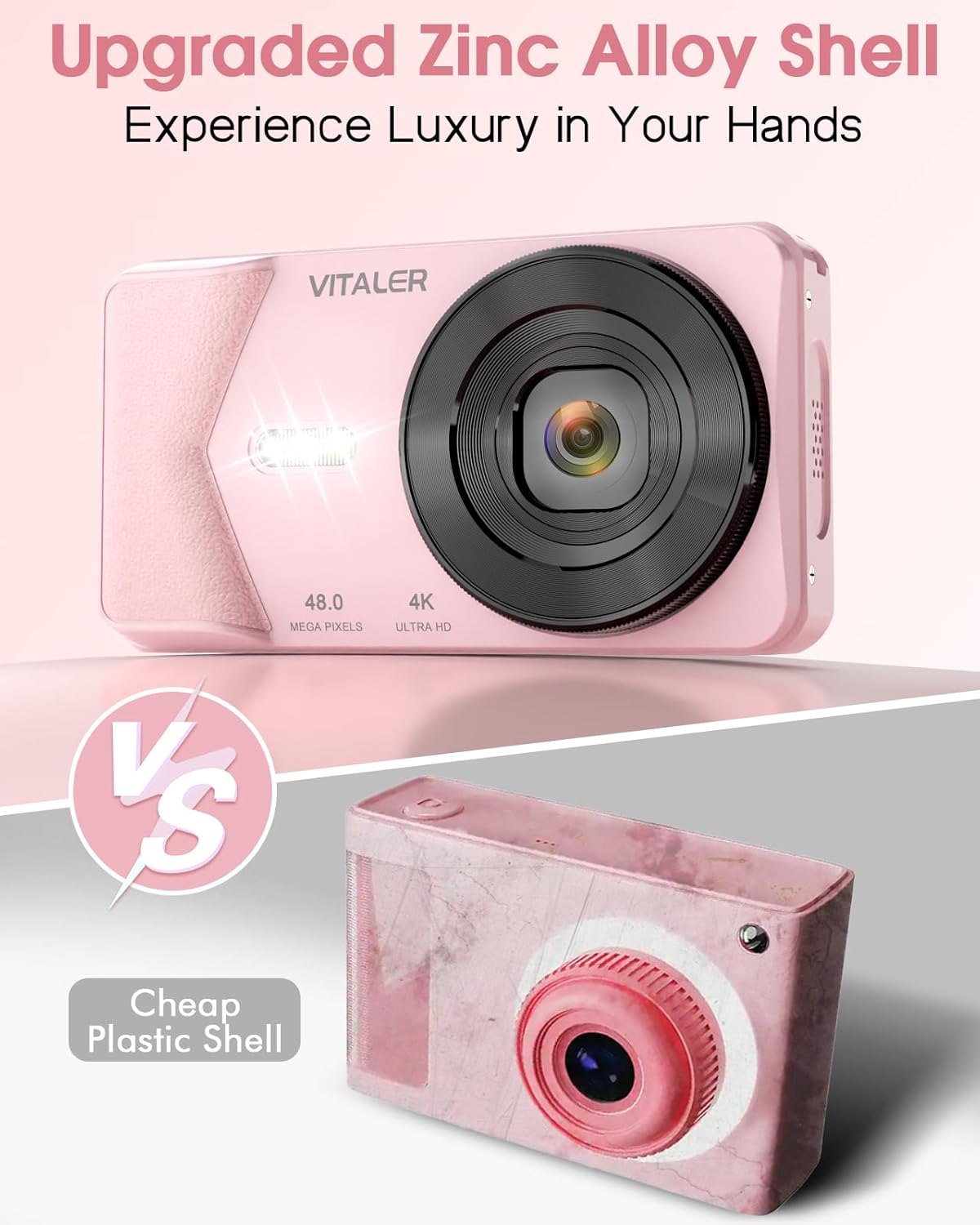 Digital Camera, Autofocus 48MP 4K Camera for Photography with 32GB Card, Portable Compact Point and Shoot Digital Camera for Teens Adult Beginner Kids with Metal Shell, 2000 mAh Battery