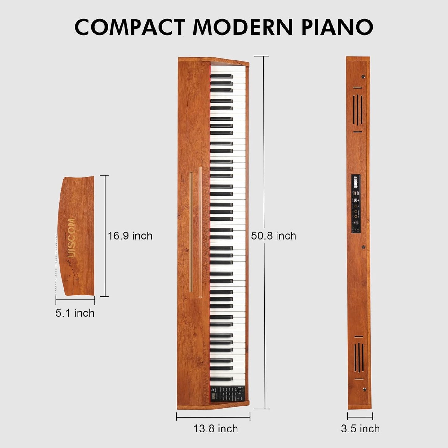 88 Key Digital Piano Keyboard for Beginners,Full Size Electric Piano Semi-Weighted Keyboard with Sheet Music Stand,Pedal,Headphone,Power Adapter,USB-MIDI Compatibility,Wood Grain Brown