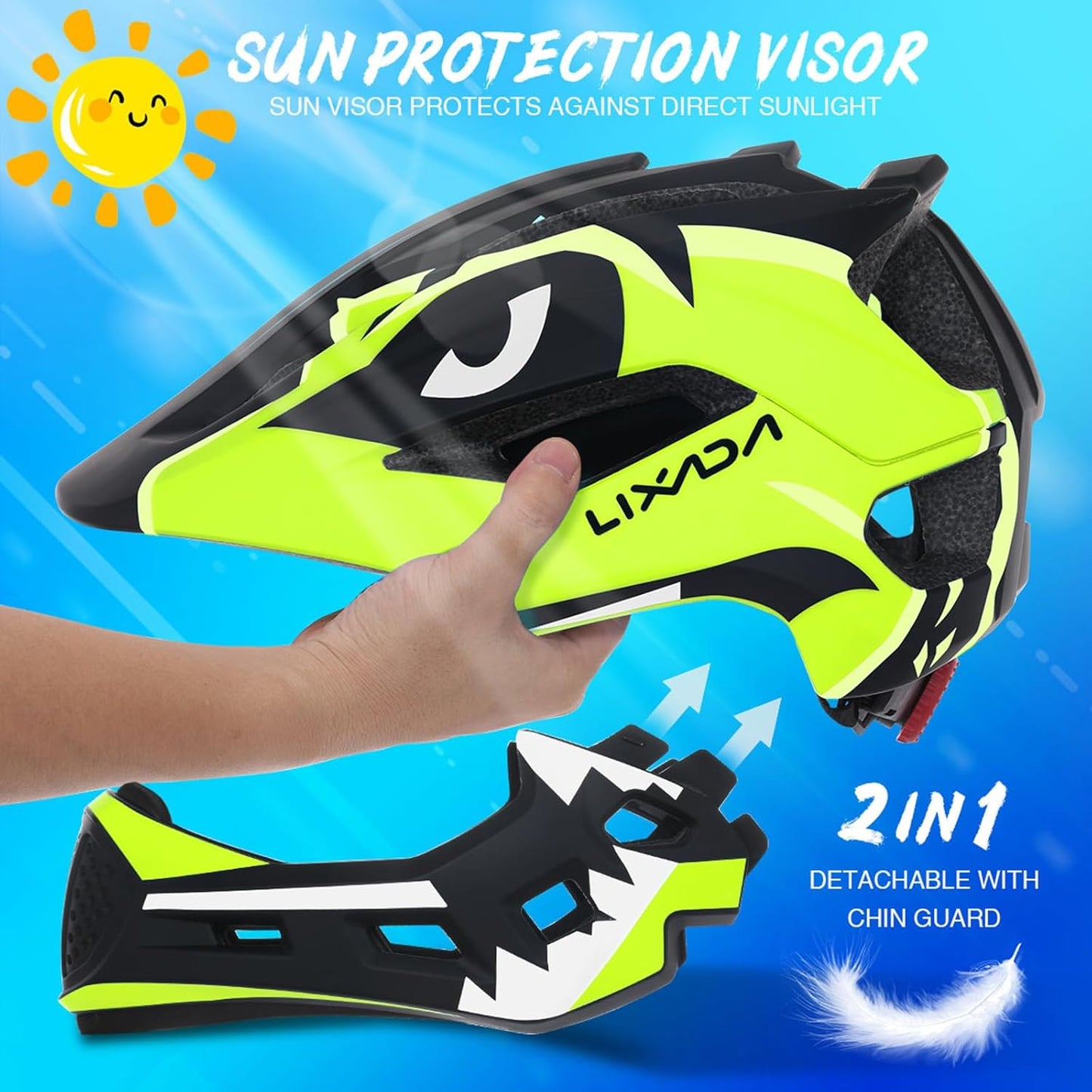 Lixada Kids Bike Helmet Adjustable Detachable Full Face Helmet for Cycling Helmet for Children Bicycle, Skateboard, Scooter, Protective Gear (20.5-22 Inches)