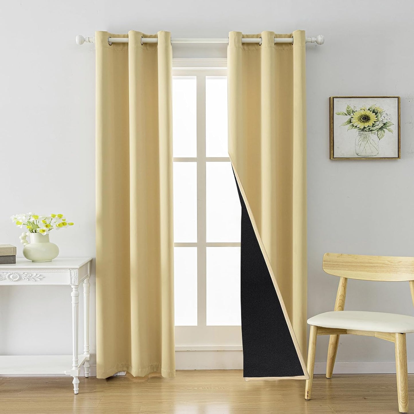 Anytime 100% Blackout Curtain Set, Thermal Insulated & Energy Efficiency Window Draperies for Guest Room, Full Shading Panels for Shift Worker and Light Sleepers（Beige, 2 Panels, 42W x 72L）