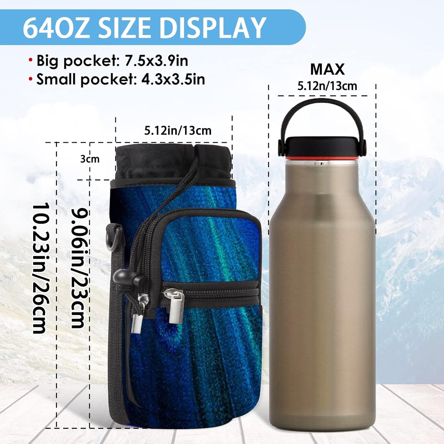 25/32/40/64oz Water Bottle Bag Holder Carrier-Insulated Crossbody Sling Case Sleeve with Strap & Pockets for Men Women Gym Cycling Travel Walking Hiking Camping