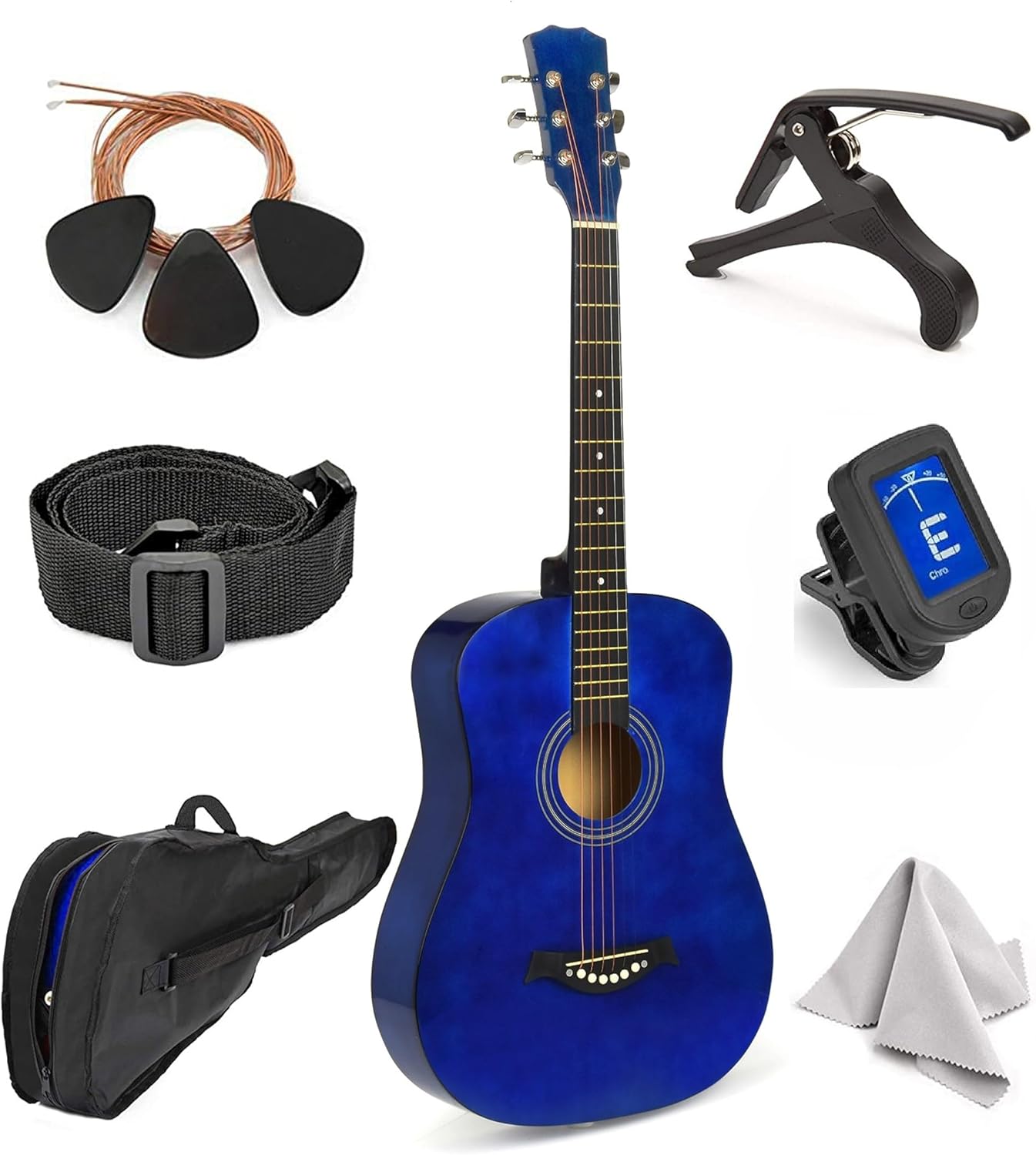 Acoustic Guitar For Kids By MasterPlay- 30” Beginner Guitar For Learners- Accoustic String Starter Kit: Guitar Bag, Tuner, Strap, Extra Strings, Picks, Wash Cloth, Capo (Blua)