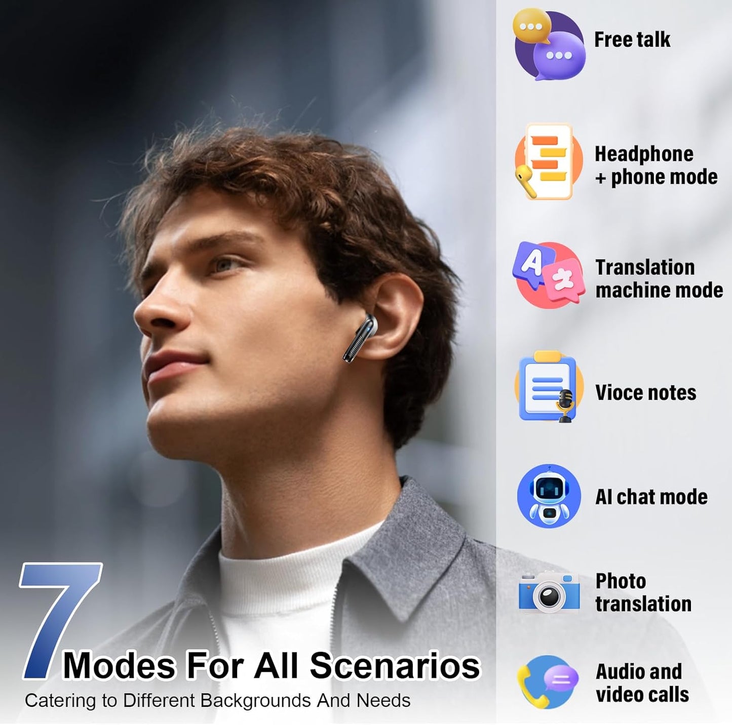 AI Translation Earbuds Real Time with Audio and Video Calls, 3-in-1 Language Translator Earbuds Support 164 Languages and 7 Translation Modes, 32H Buletooth 5.3 Headphones with Mic Translating Device