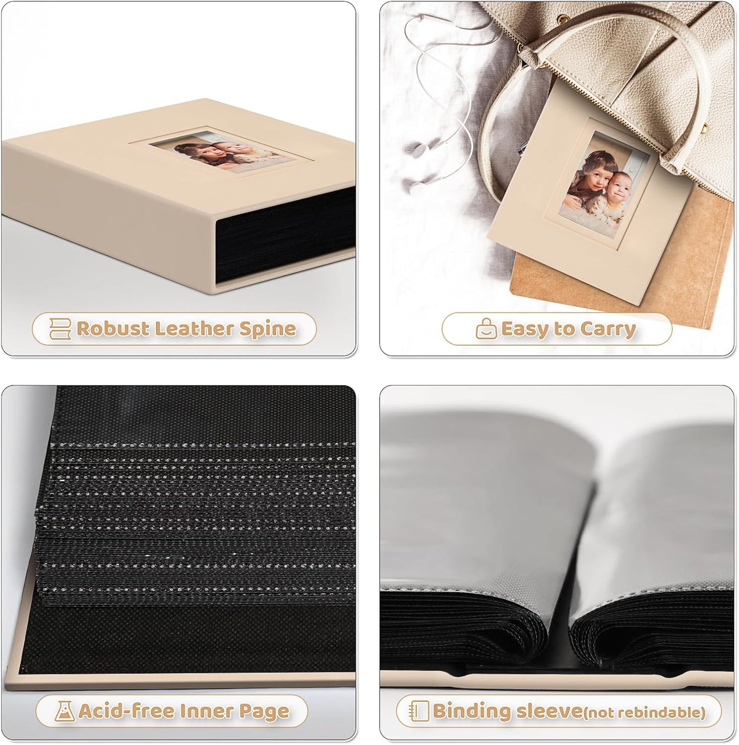 Popotop Photo Album 4x6 100 Pockets with Leather Hardcover Cover, Small Photo Album Holder Book with 50Pcs Pages for Family Travel Wedding Baby Gifts