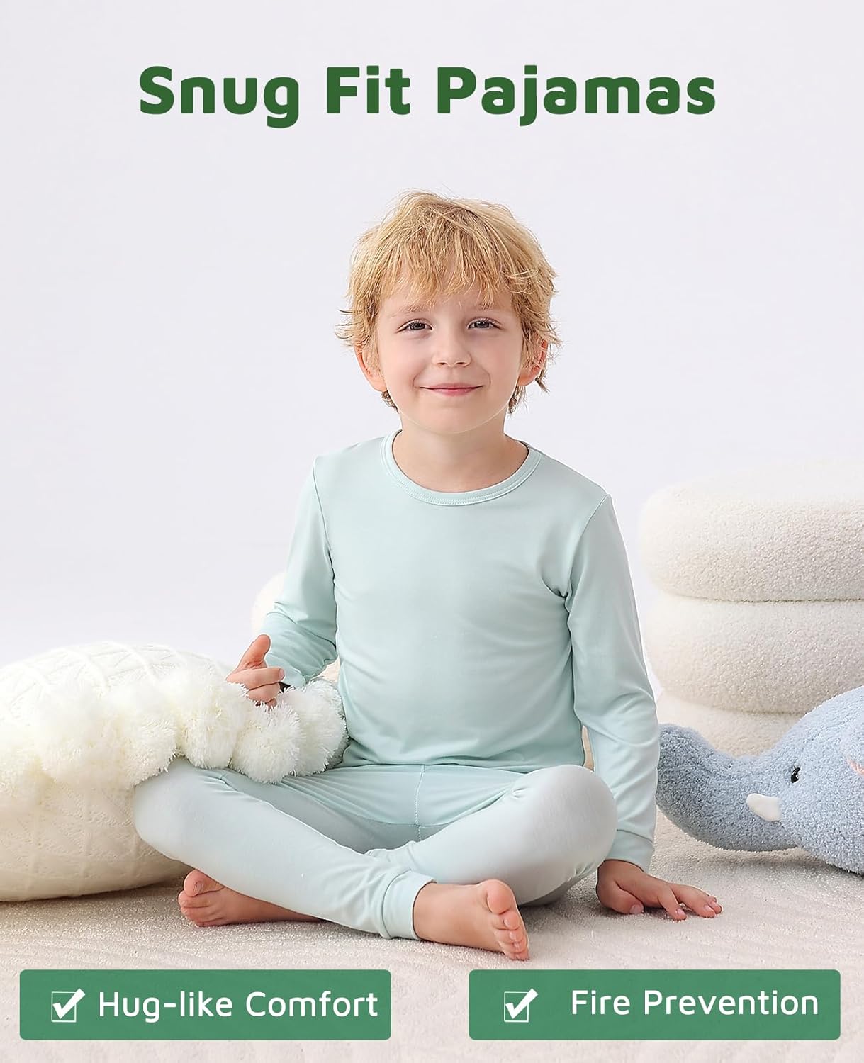 JunNeng Bamboo Viscose Pajamas for Toddler Baby, Boys Girls Solid Snug Fit Pajamas Long Sleeve Sleeper