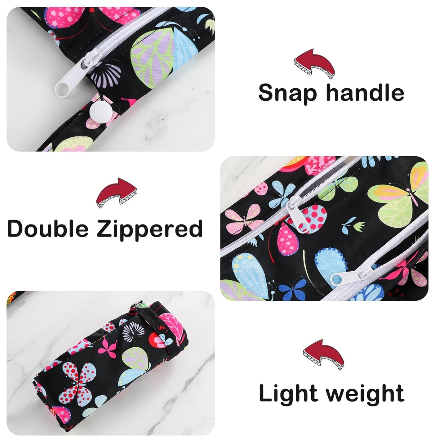 Angel Love Wet Bag for Swimsuit, Baby 2PCS Waterproof Washable Reusable Wet Bag with Two Zippered Pockets - Beach, Pool, Gym Bag for Swimsuits or Wet Clothes L281282