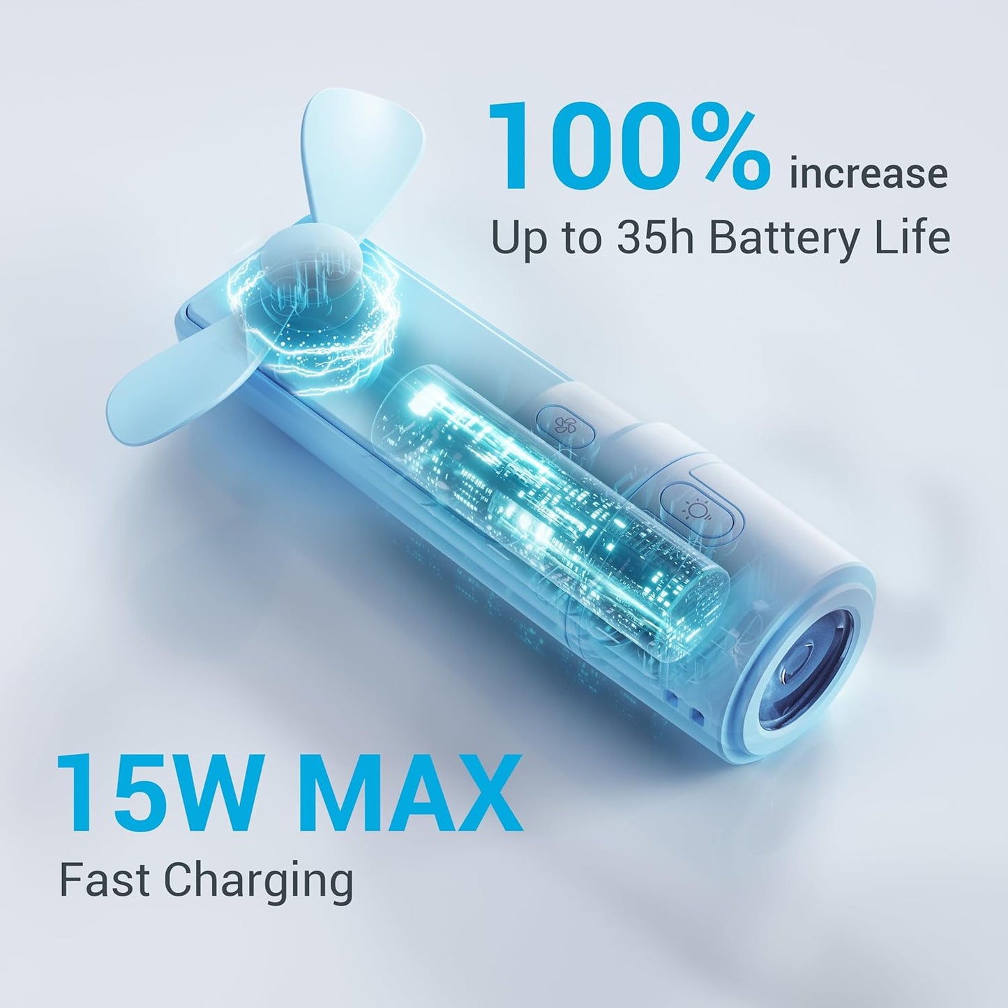 Airluxe Mini 3-in-1 Portable Fan Rechargeable- Handheld Fan with 35-Hour Battery Life, Fast Charging Power Bank&Flashlight- Personal Fan for Travel, Vacation, and Festival Essentials Blue