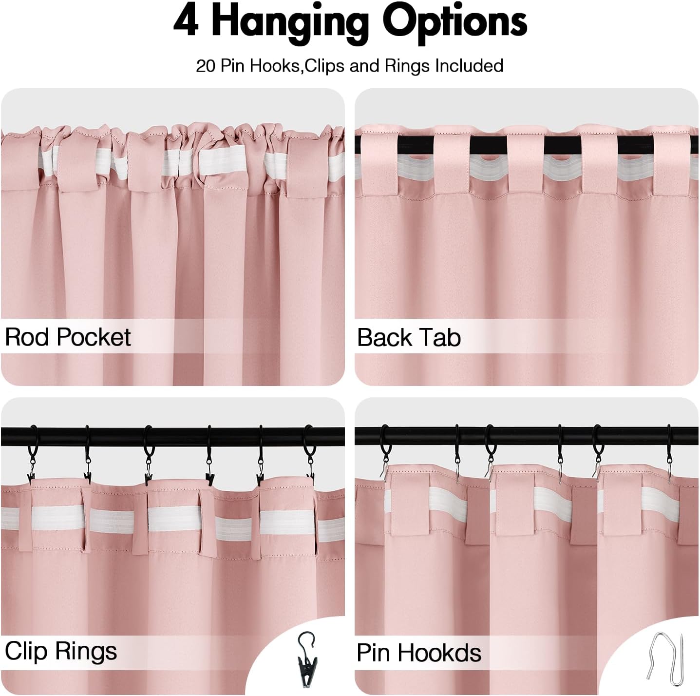 ANRODUO Light Pink Blackout Curtains for Girls Bedroom Living Room, Back Tab Rod Pocket Pinch Pleated Thermal Insulated Room Darkening Curtains 54 Inches Long 2 Panels, 42 x 54 Inch