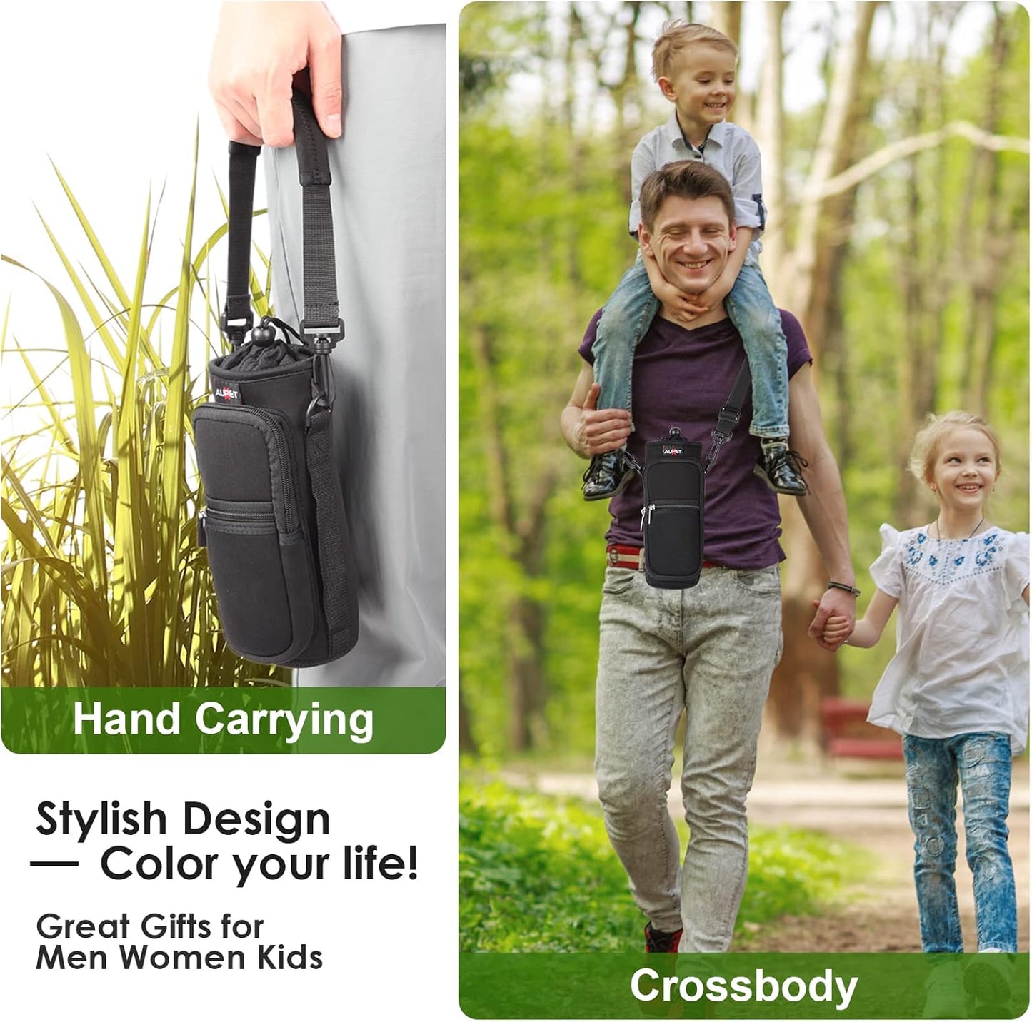 AUPET Water Bottle Sling Bag Sleeve Holder Carrier 25/32/40/64 oz,Insulated Crossbody Water Bottle Case Cover with Strap and Pockets for Men/Women Walking Hiking