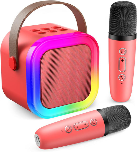 Fede Karaoke Machine for Kids Adults, Mini Karaoke Machine with 2 Wireless Microphones, Portable Bluetooth Speaker with Voice Changing Effects & LED Lights, Best Gifts Toys for Girls and Boys