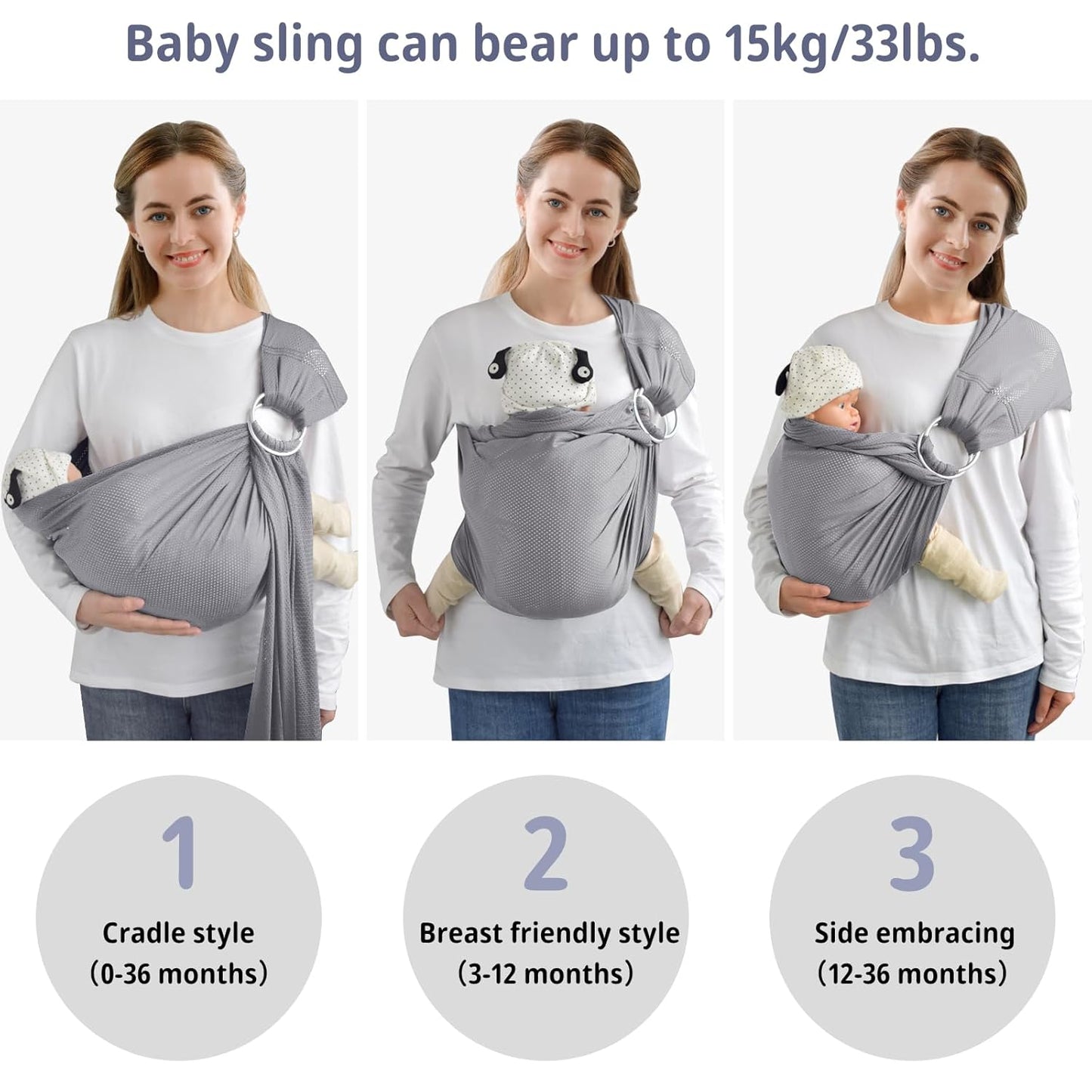 Water Ring Sling Baby Carrier, Adjustable Lightweight Breathable Newborn Carrier Sling for Summer, Swimming, Pool, Beach, Front Chest Mesh Infant Wrap Carrier for Baby Gift (Light Grey)