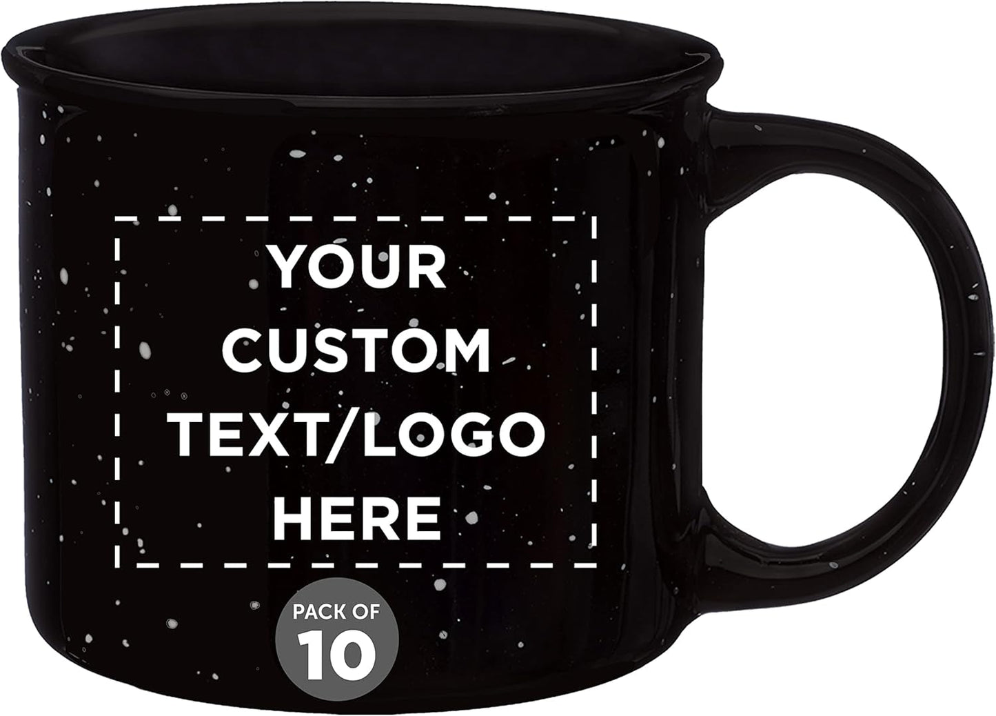 DISCOUNT PROMOS Custom Ceramic Campfire Coffee Mugs 13 oz. Set of 10, Personalized Bulk Pack - Perfect for Tea, Espresso, Cappuccino, Hot Cocoa - Black