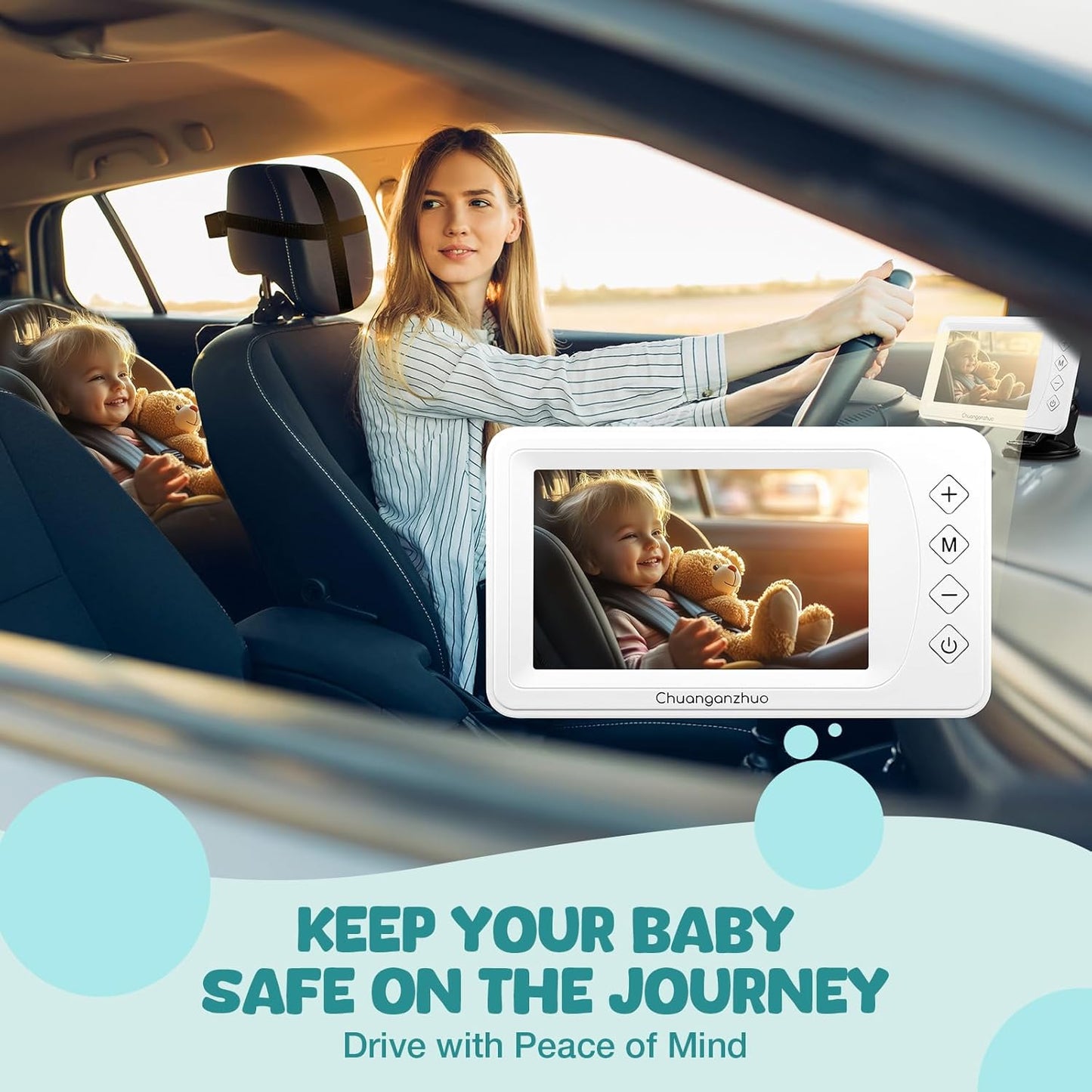 Baby Car Camera with Advanced Crystal-Clear Night Vision, 3X Zoom, USB Powered, 5'' AHD 1080P IPS Car Baby Monitor, Backseat Camera for Kids Infants Rear Facing Mirror, 5inch, White