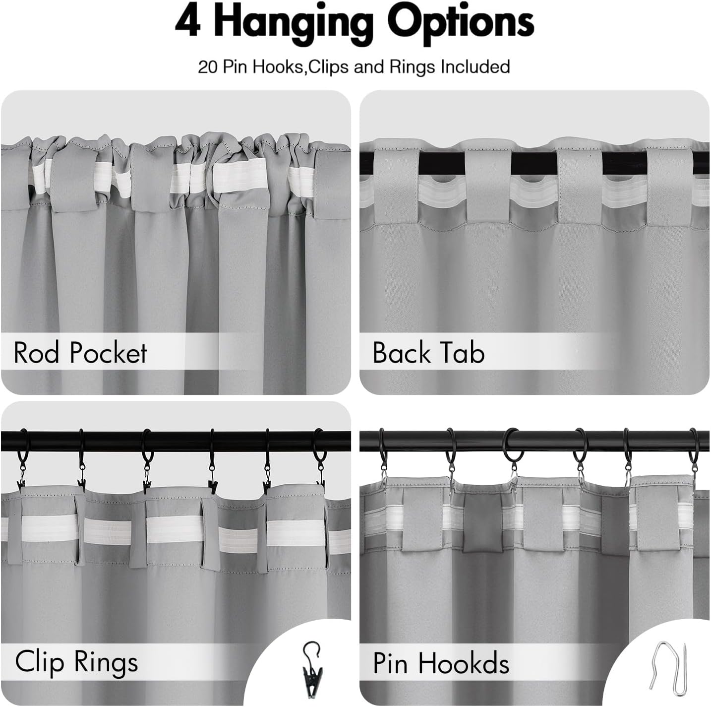 ANRODUO Back Tab Blackout Curtains for Bedroom Living Room, Rod Pocket Pinch Pleated Thermal Insulated Room Darkening Curtains 54 Inches Long 2 Panels, Light Grey, 42 x 54 Inch