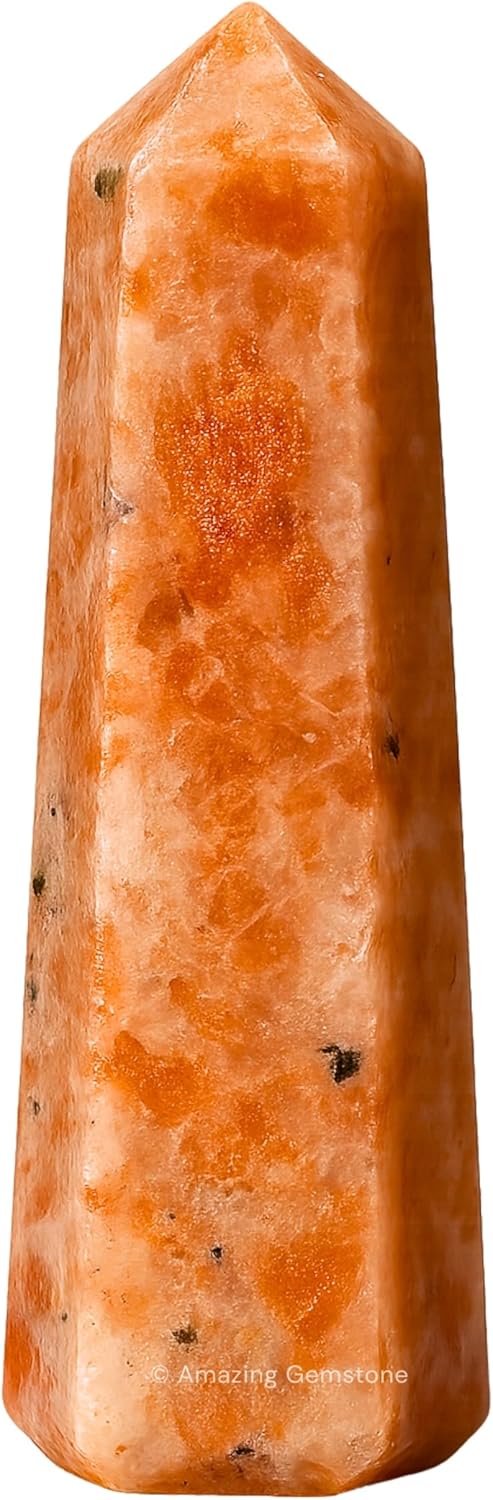 Amazing Gemstone Sunstone Crystal Towers - Natural Healing Crystal Point Obelisk for Reiki Healing and Crystal Grid (2" to 3" Inch)