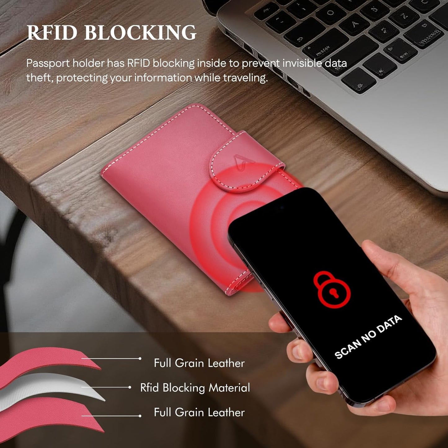 ALLIVE Rfid Passport Holder for Travel, Women, Rfid Passport Cover Wallet, Genuine Leather Passport Holder for Travel with AirTag Hidden, Airport Essentials, Travel Gifts (Rose Pink)