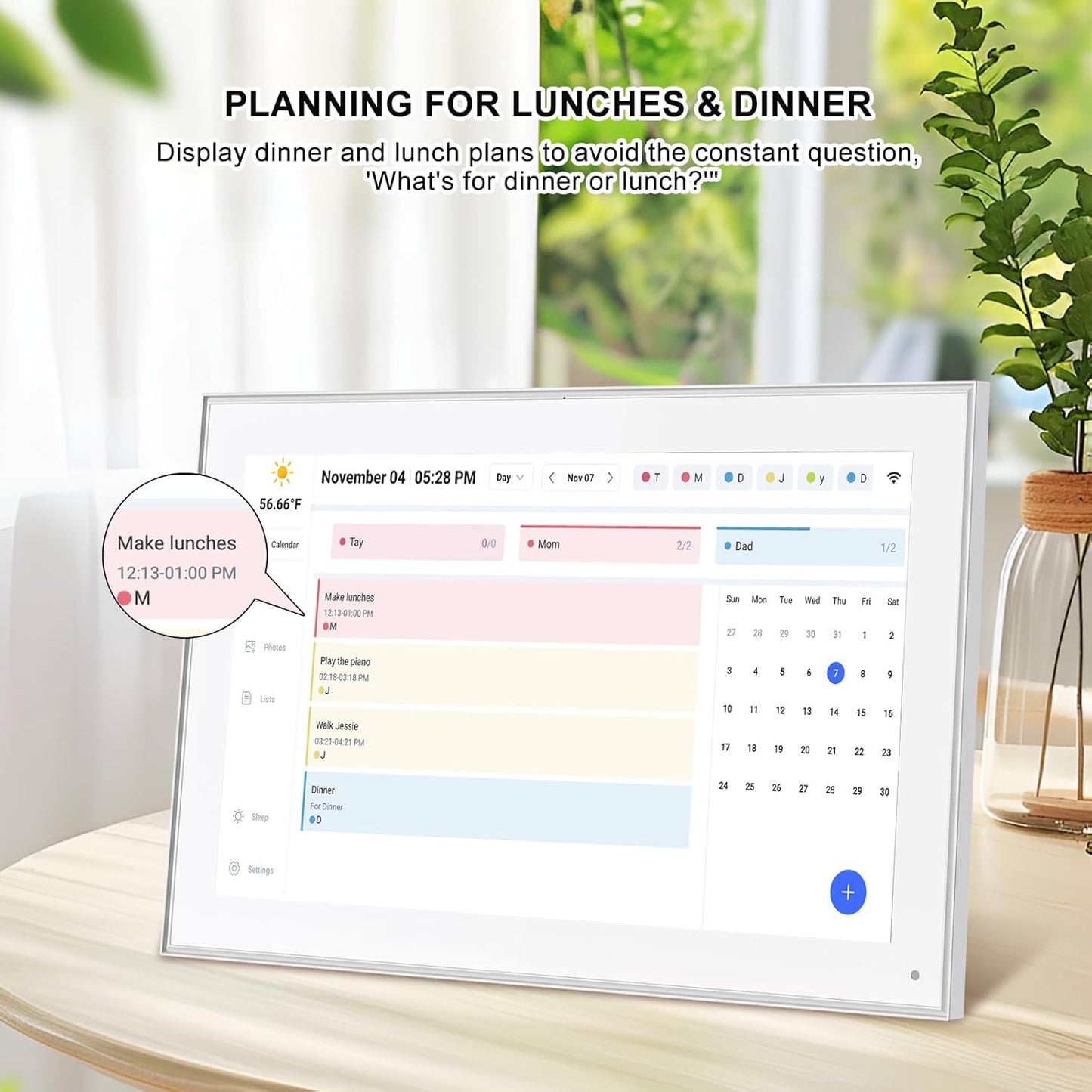 15.6 Inch Smart Digital Calendar Wall Planner & Chore Chart, IPS FHD 1920x1080 Touchscreen Interactive Display for Family Schedules, Streamline Household Organization