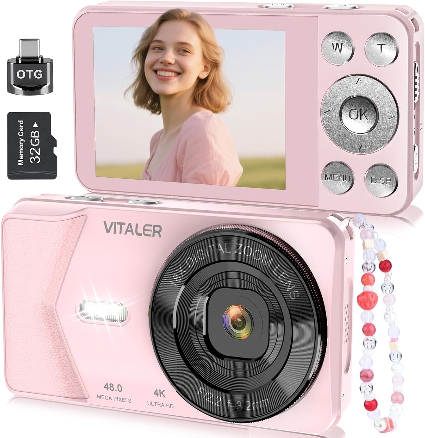 Digital Camera, Autofocus 48MP 4K Camera for Photography with 32GB Card, Portable Compact Point and Shoot Digital Camera for Teens Adult Beginner Kids with Metal Shell, 2000 mAh Battery