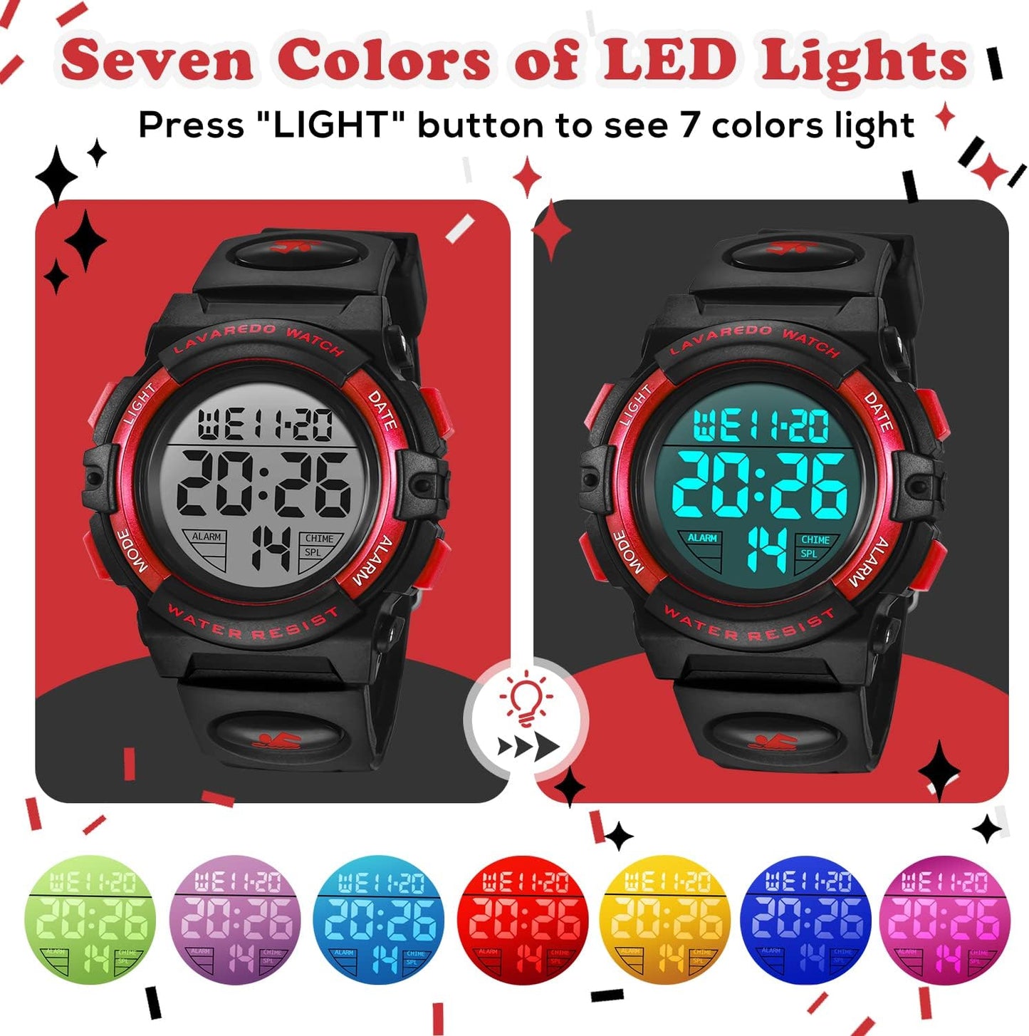 Kids Watch,Boys Watch for 3-15 Year Old Boys,Digital Sport Outdoor Multifunctional Chronograph LED 50 M Waterproof Alarm Calendar Analog Watch for Children with Silicone Band,Kids Gift