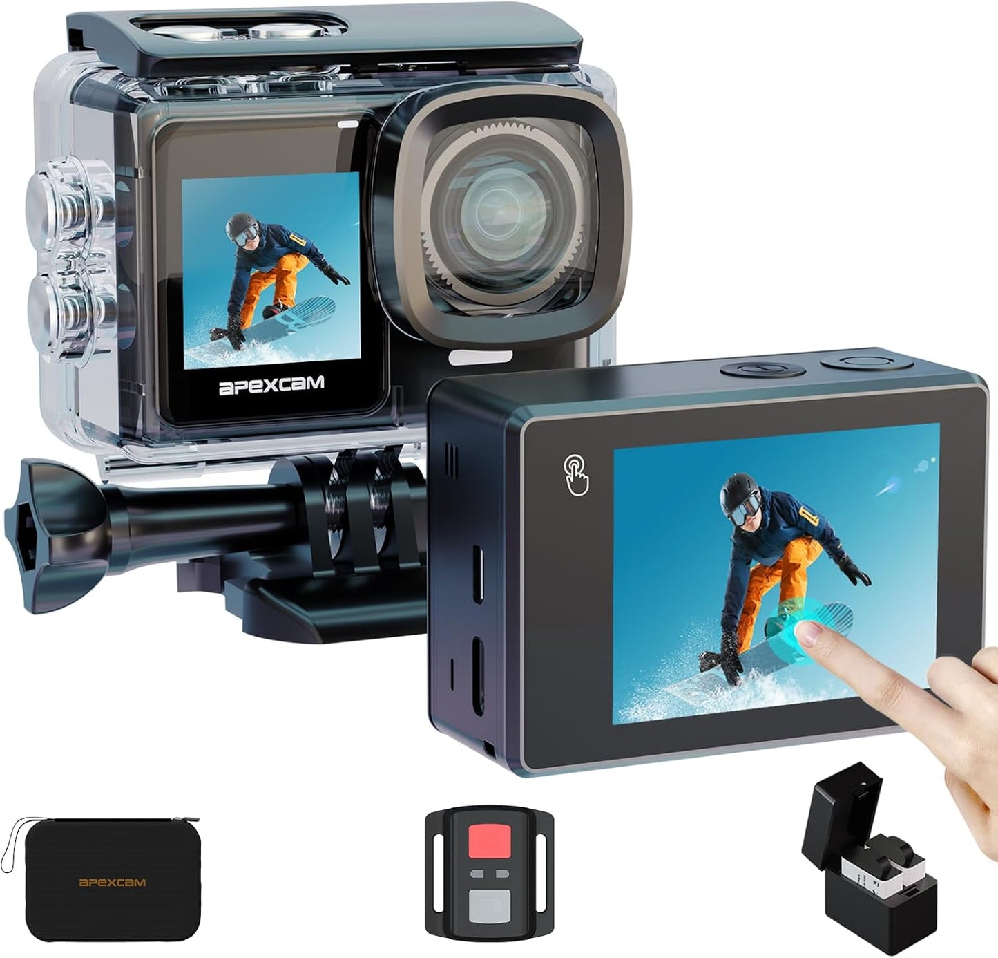 Action Cameras 4K 40M Waterproof Underwater Camera for Snorkeling, EIS Camcorder WiFi 170 Wide Angle Dual Screen Vlog Camera Sports Body Cam Mini(Charger, Remote Control and Helmet Accessories)