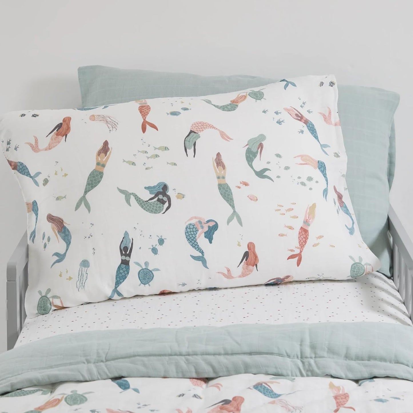 Little Unicorn Standard Pillowcase 2 Pack | Super Soft & Breathable Muslin Fabric | Snug Envelope Closure (Mermaid Party)