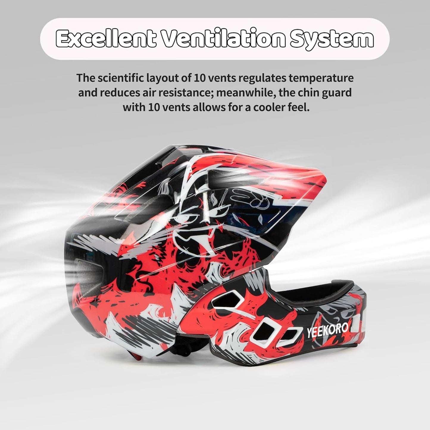 Kids Bike Helmet with Chin Guard, Adjustable Detachable Children’s Full Face Helmet for Girls and Boys, Cycling Helmets Skateboard, Scooter