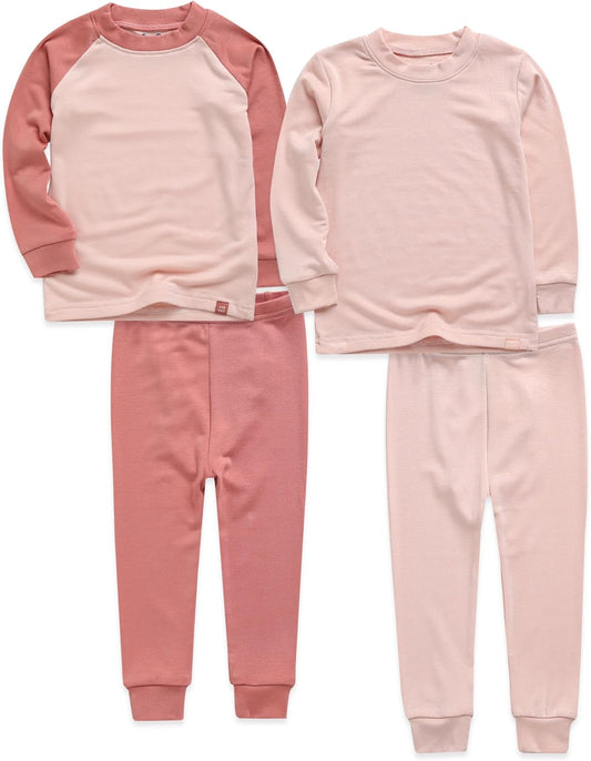 VAENAIT 6M-12Y Toddler Kids Girls Boys Soft Comfy Modal Tencel Solid Raglan Sleepwear Pajamas Pjs 2pcs/4pcs Set