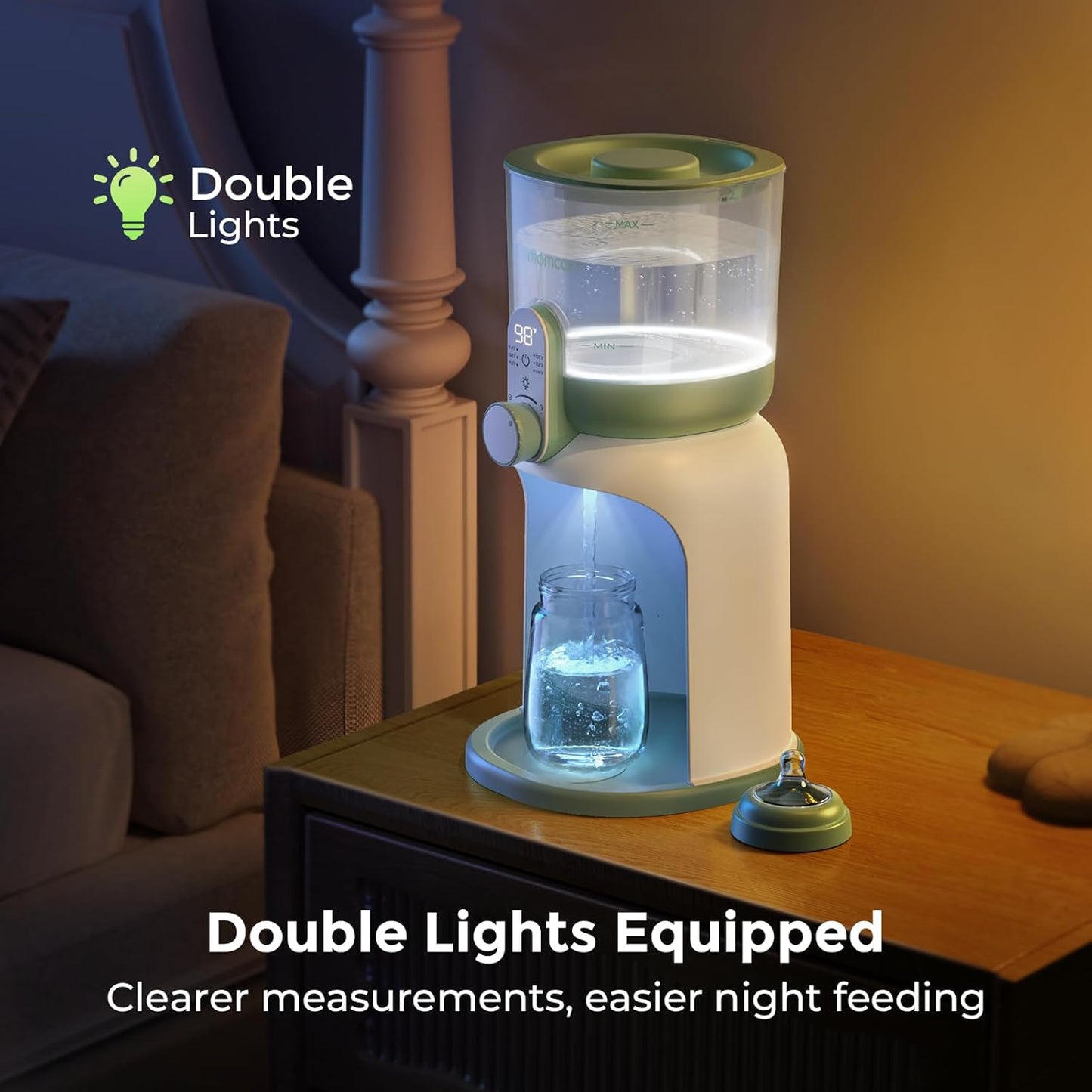 Momcozy Dual Lights Water Warmer for Night Feedings, Instant Bottle Warmer for Making Formula, 57 Oz Larger Capicity, Formula Dispenser with 6 Temp Options, Breastfeeding Essentials