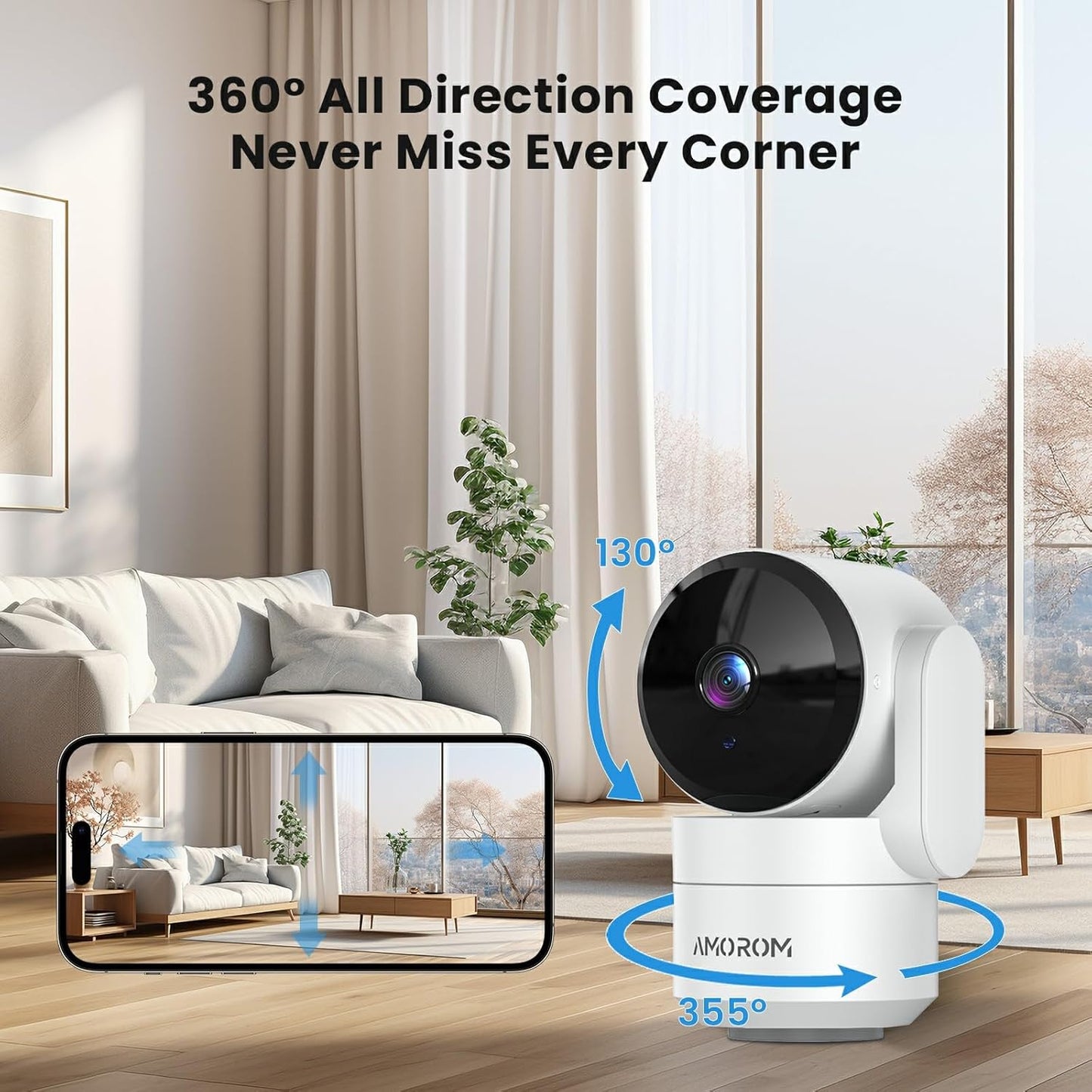 2 Pack Indoor Security Camera, Home Security Cameras Wireless, 360° Pan Tilt Baby/Pet Monitor with Night Vision, Motion Detection, 2-Way Audio, Works with Alexa & Google Assistant, 2.4GHz WiFi Only