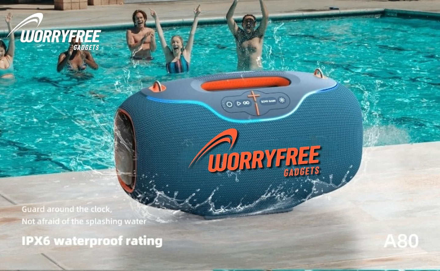 350W Wireless Bluetooth Speaker, 24Hrs Playtime, RGB Lights, Mic with EQ & Volume Control, 10M Range, (Blue)