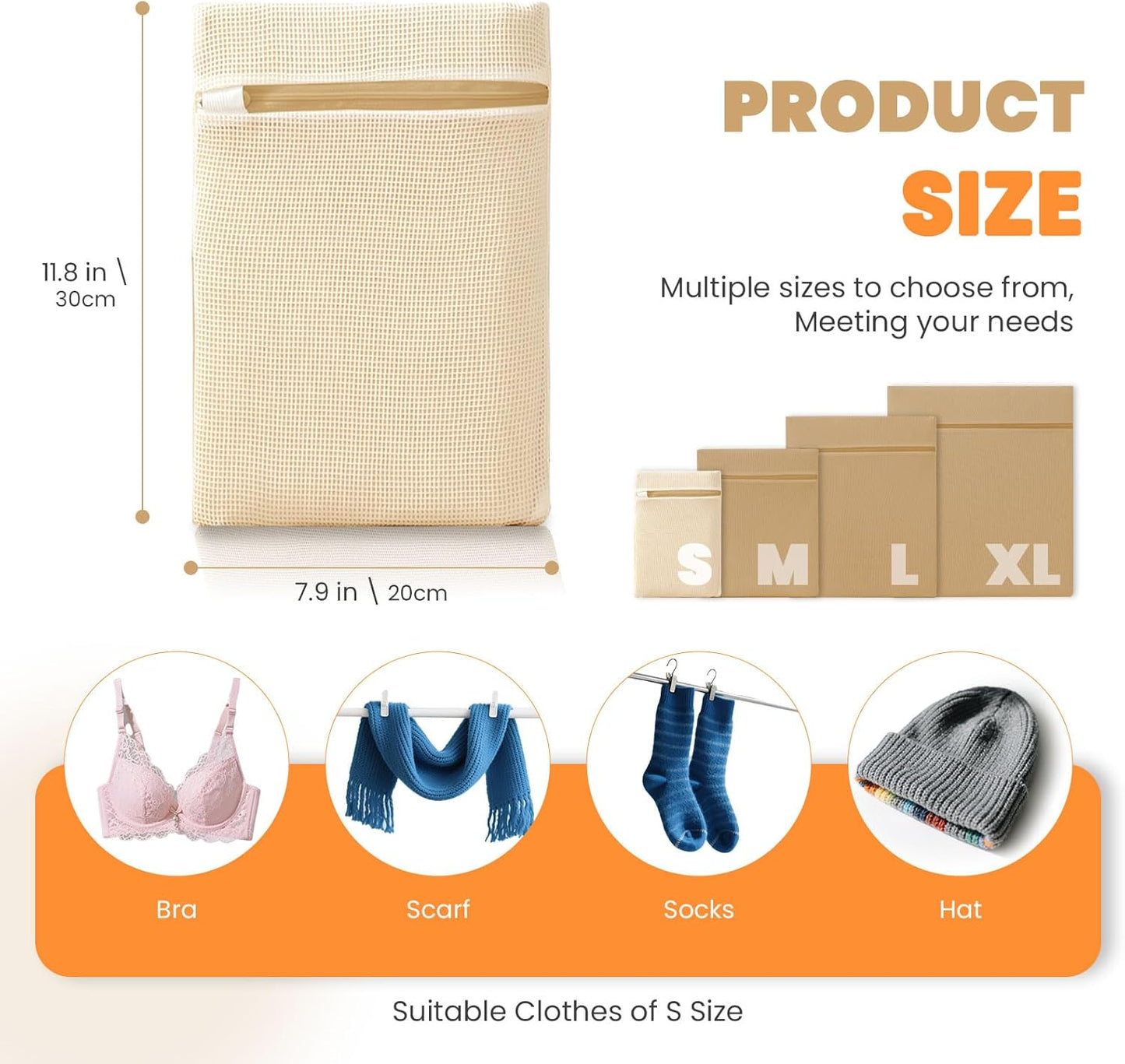 4Pcs Cotton Mesh Laundry Bags for Delicates,Breathable Mesh Garment Bag for Washing Machine,Travel Wash Bags with Zipper for Bras,Underwear,Socks,Baby Clothes,Laundry Dorm Room Essentials(S)