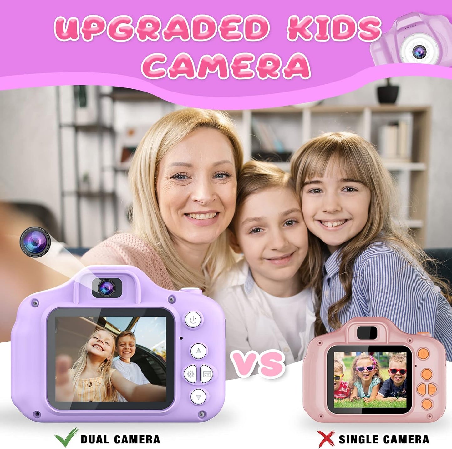 Upgrade Kids Selfie Camera, Christmas Birthday Gifts for Girls&Boys Age 3-9, HD Digital Video Cameras for Toddler, Portable Toy for 3 4 5 6 7 8 Year Old Girls&Boys with 32GB SD Card (Purple