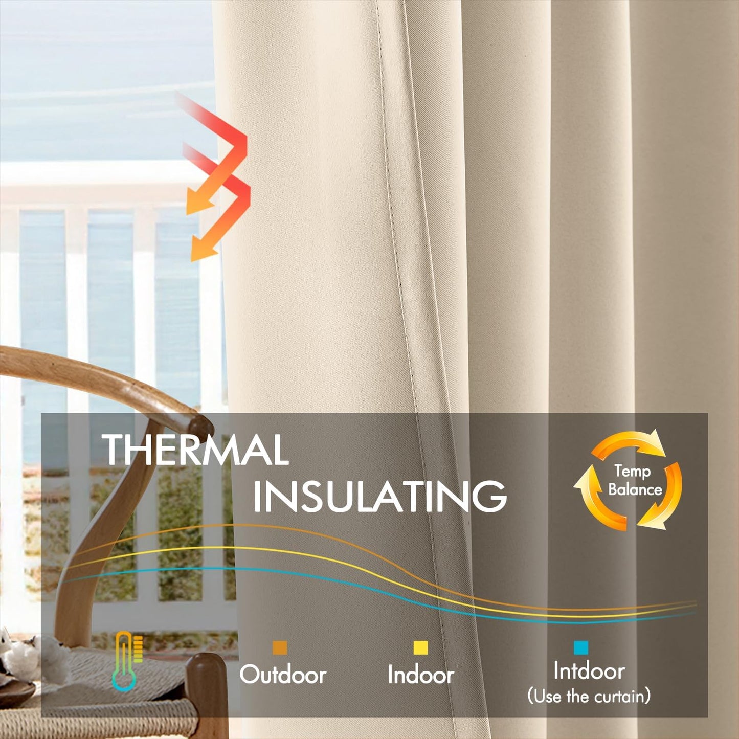 ANRODUO Back Tab Blackout Curtains for Bedroom Living Room, Rod Pocket Pinch Pleated Thermal Insulated Room Darkening Curtains 72 Inches Long 2 Panels, Cream Beige, 42 x 72 Inch