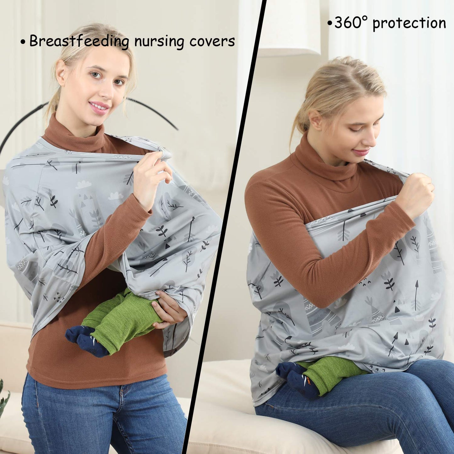 Multi-use Cover Carseat Canopy - Car Seat Covers for Babies, Breastfeeding Cover (Grey Grove)