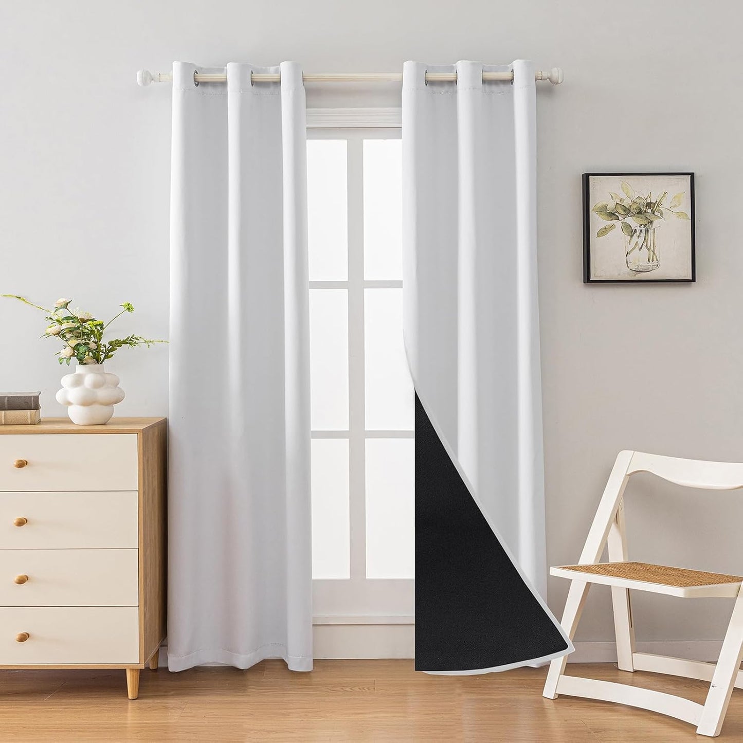 Anytime 100% Blackout Curtain Set, Thermal Insulated & Energy Efficiency Window Draperies for Guest Room, Full Shading Panels for Shift Worker and Light Sleepers（Greyish White, 2 Panels, 42W x 80L）